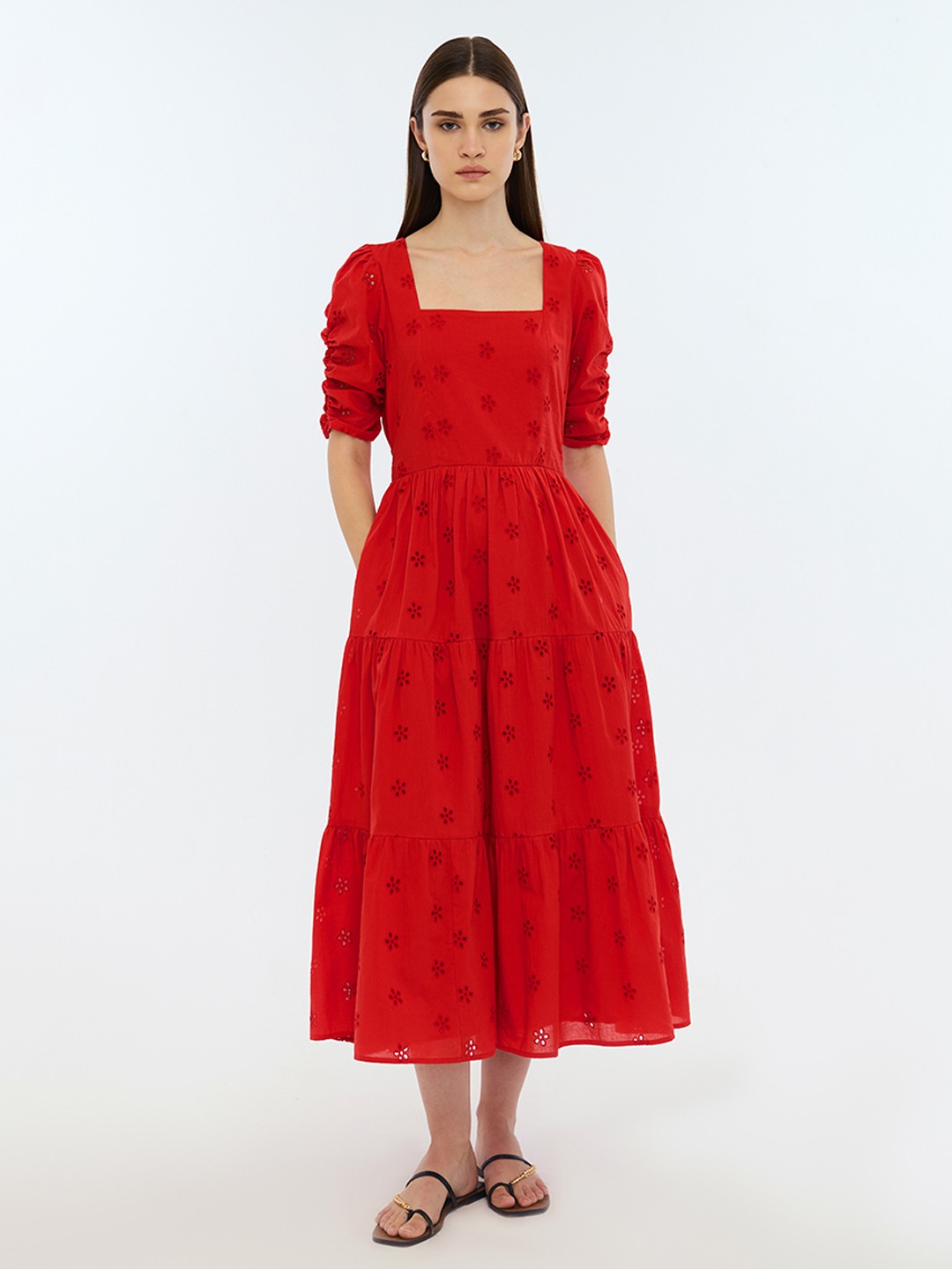 Red Vegetable Dyed Cotton Top and Mid-Rise Culottes Co-ord Set