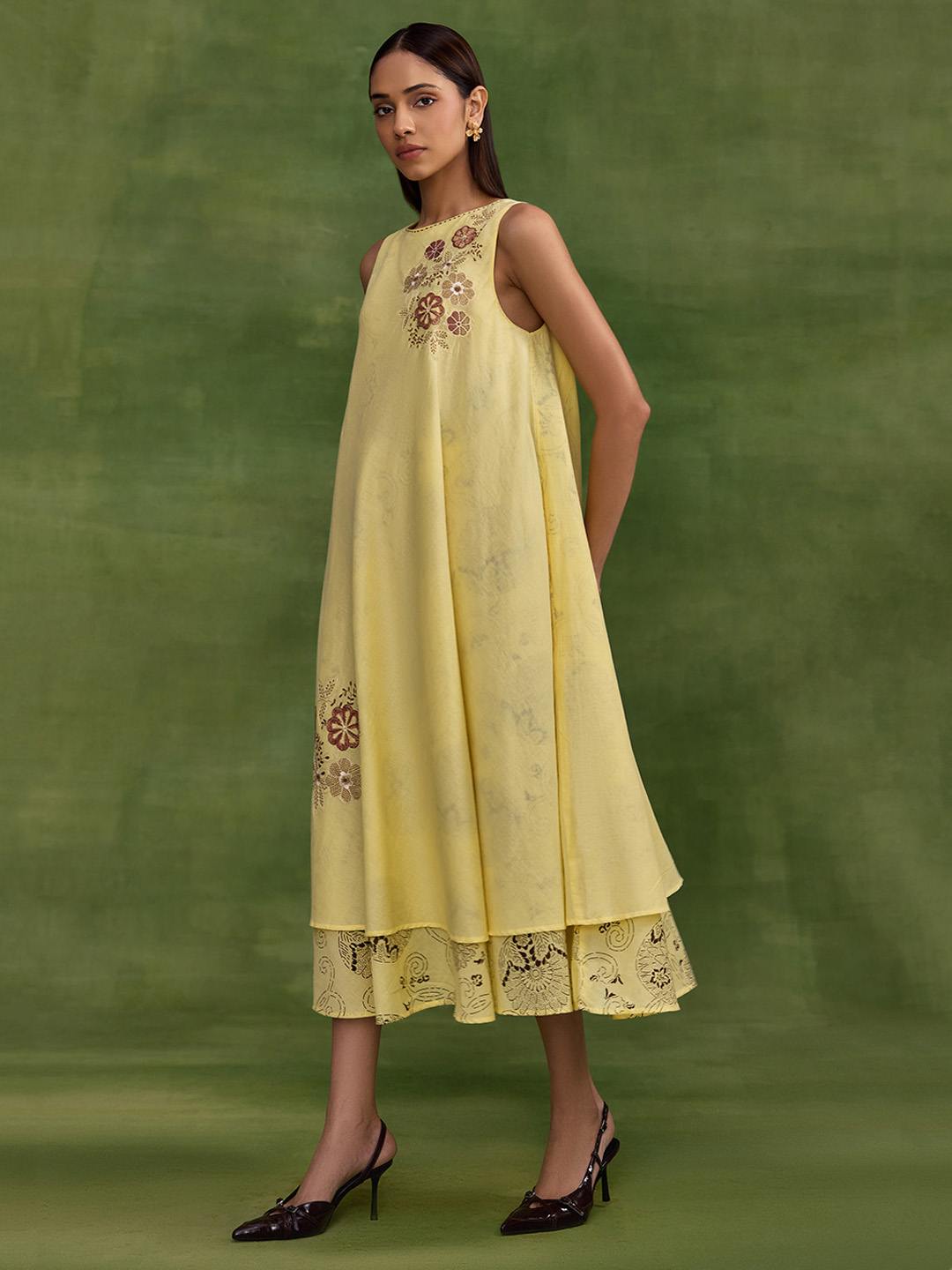 Mosaic Flared Yellow Dress
