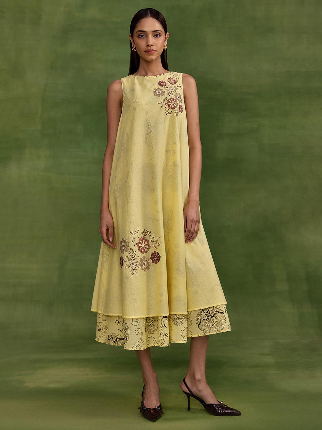 Mosaic Flared Yellow Dress