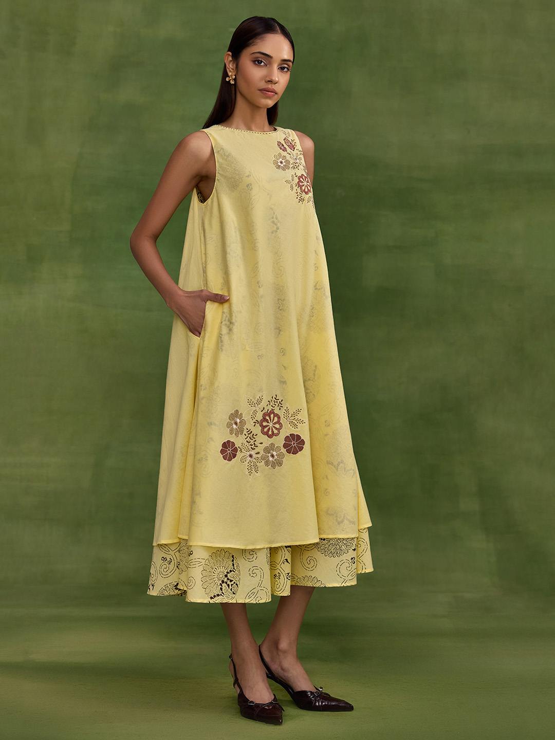 Mosaic Flared Yellow Dress