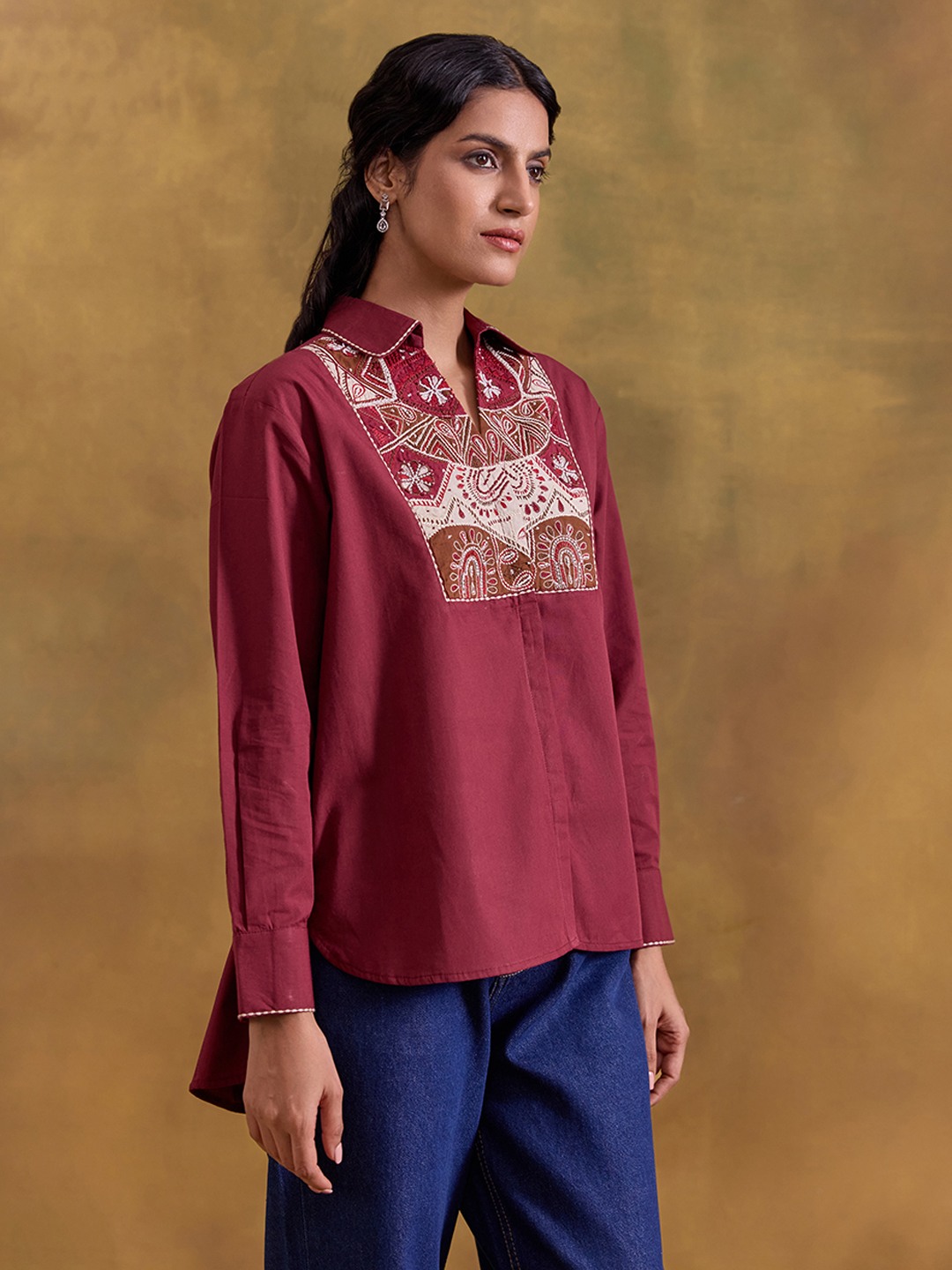 Wine Embroidered Shirt