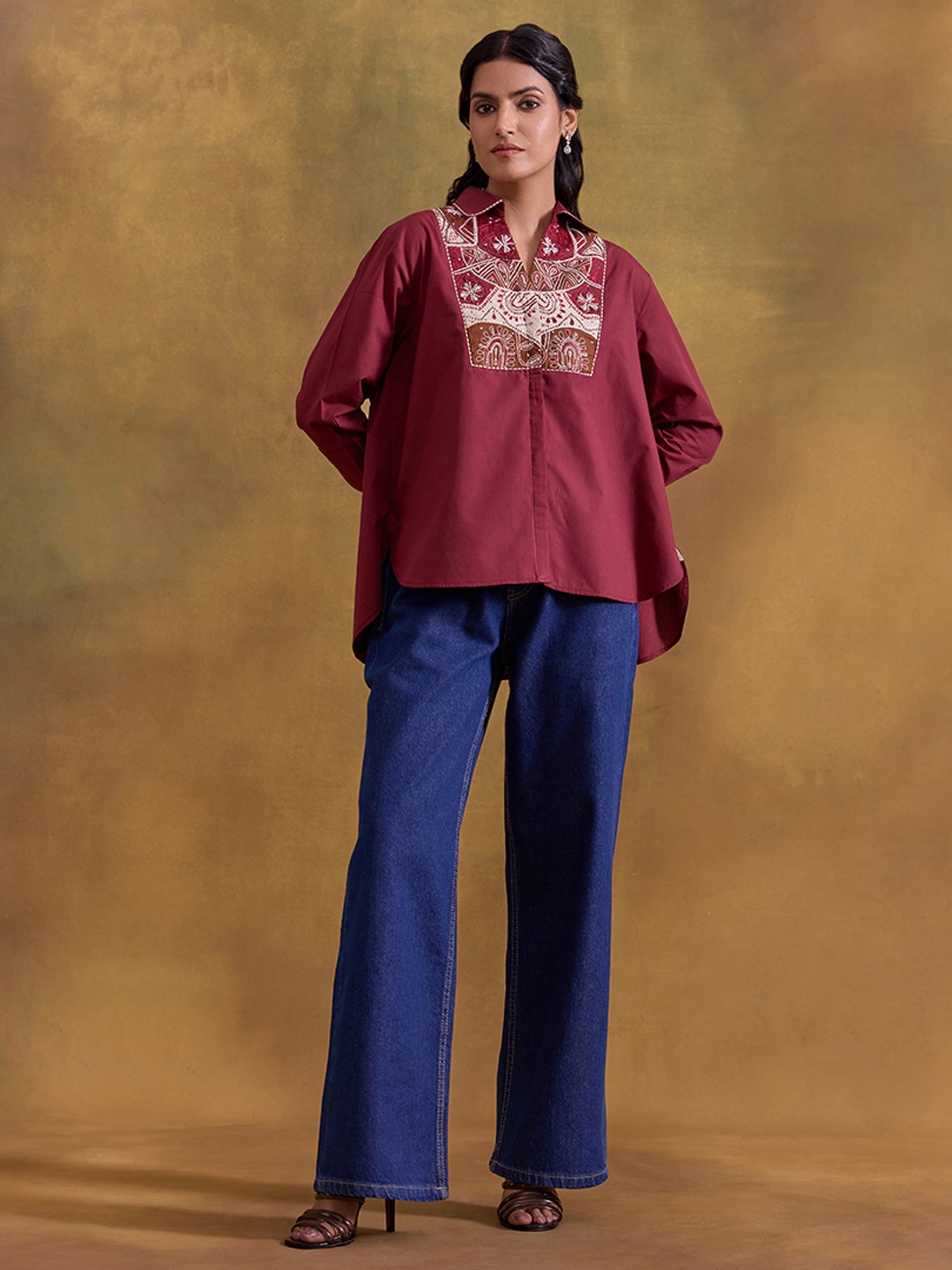 Wine Embroidered Shirt