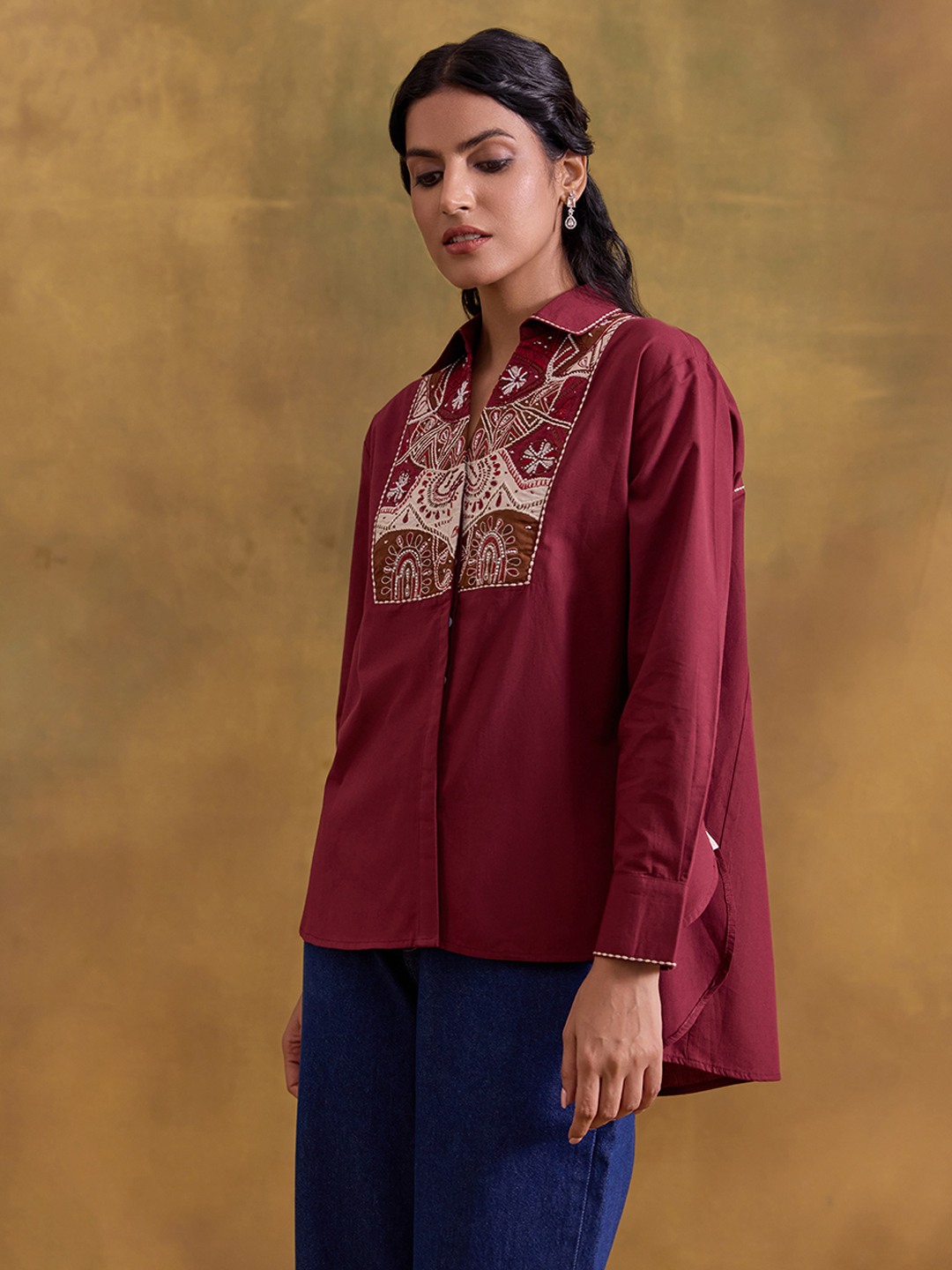 Wine Embroidered Shirt