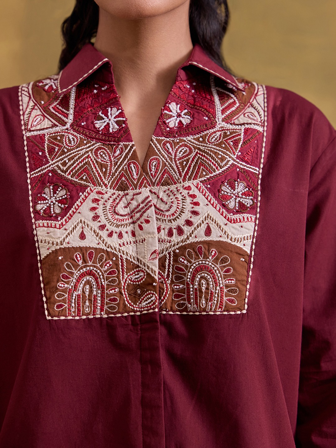 Wine Embroidered Shirt