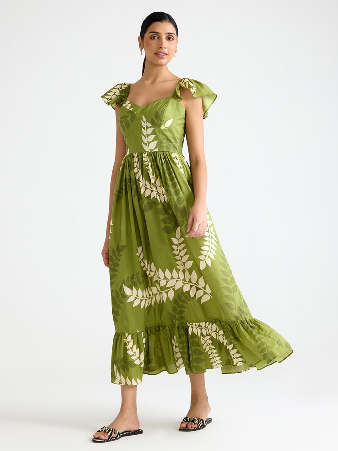 Green Printed Flared Dress