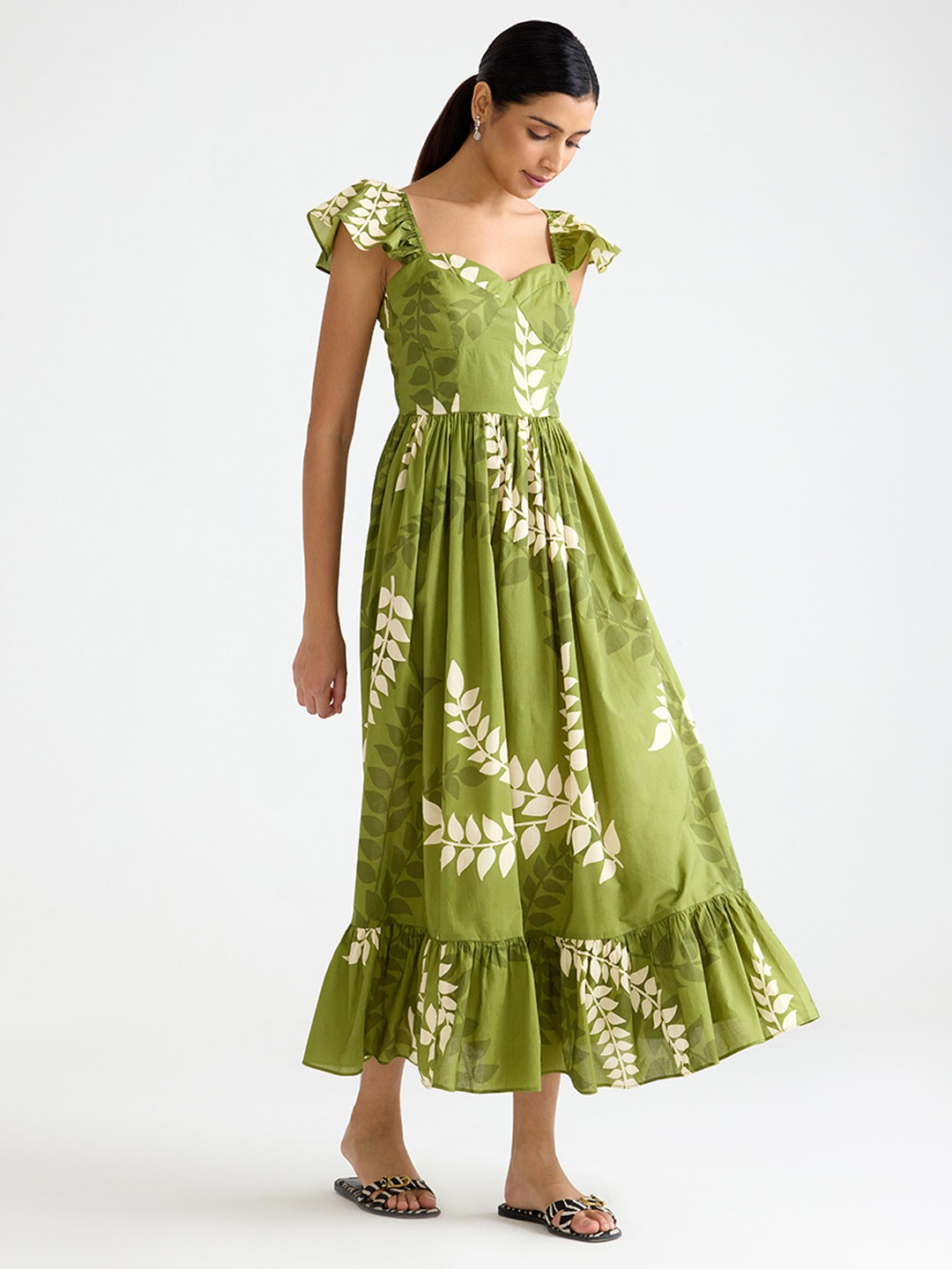 Green Printed Flared Dress