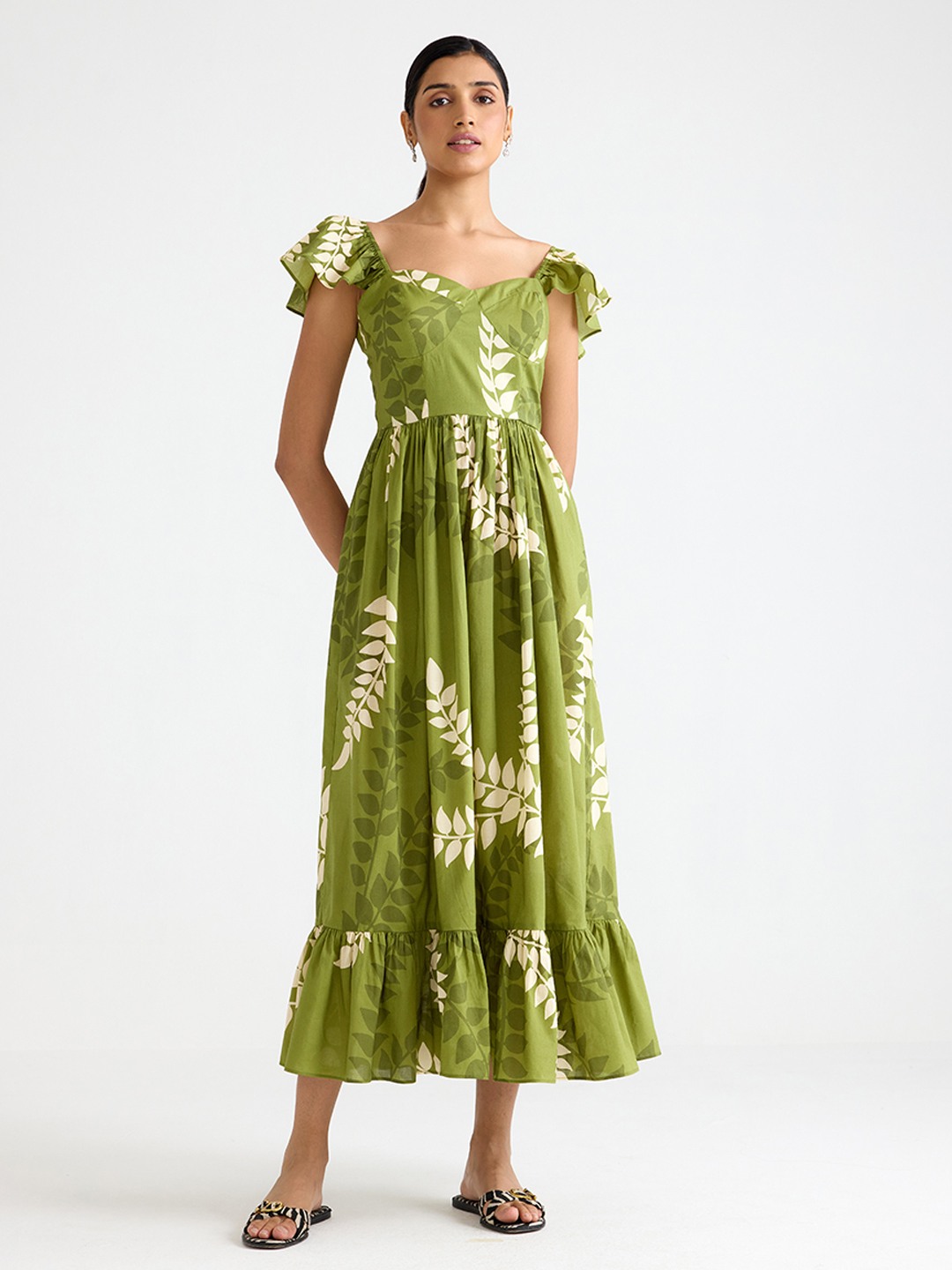 Green Printed Flared Dress