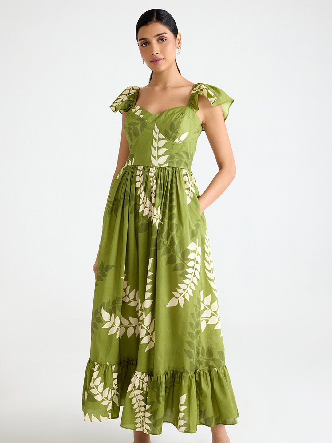 Green Printed Flared Dress