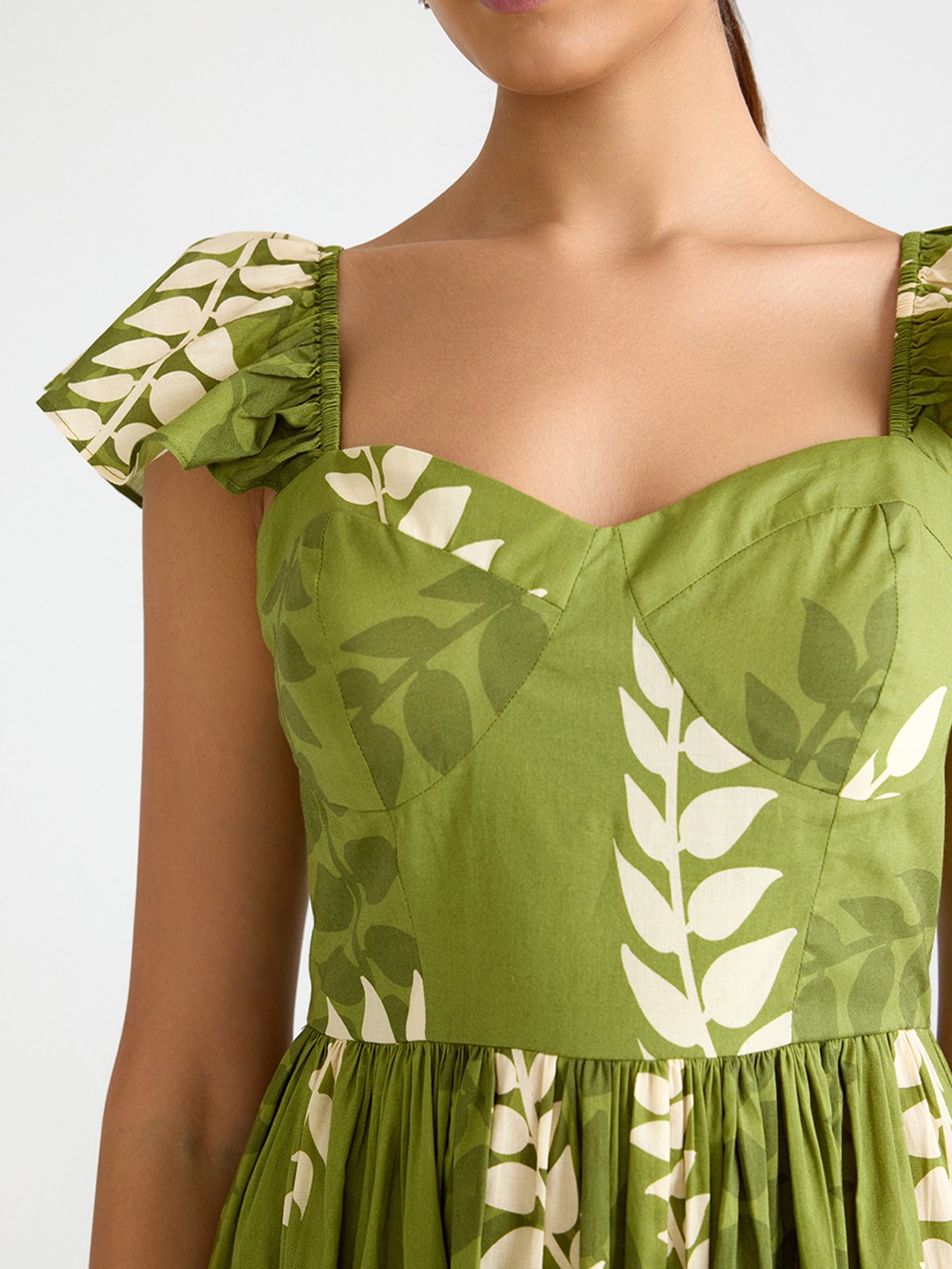 Green Printed Flared Dress