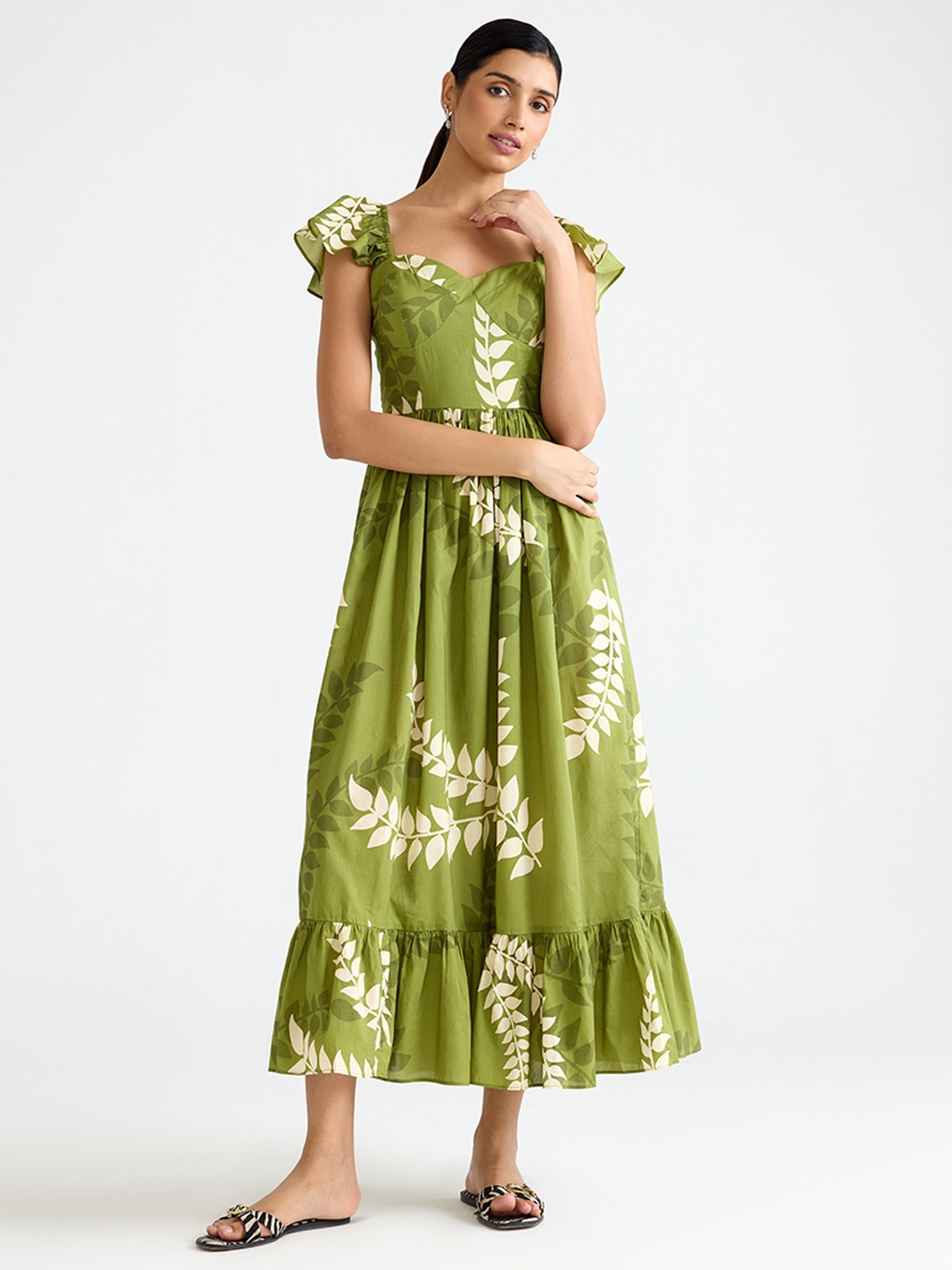 Green Printed Flared Dress