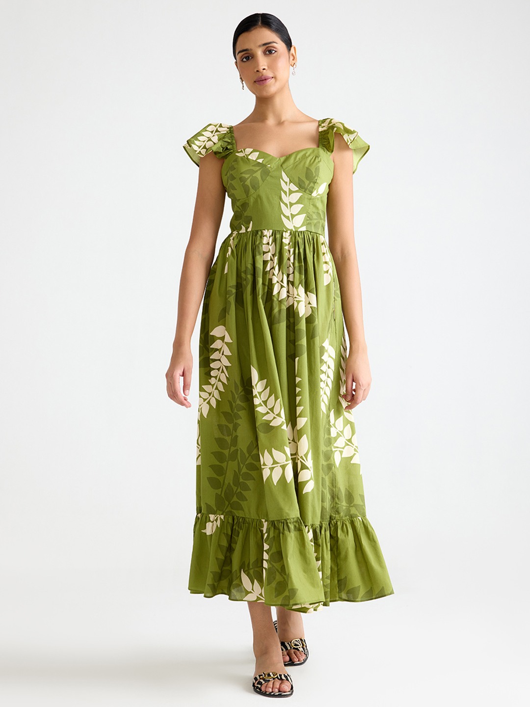 Green Printed Flared Dress