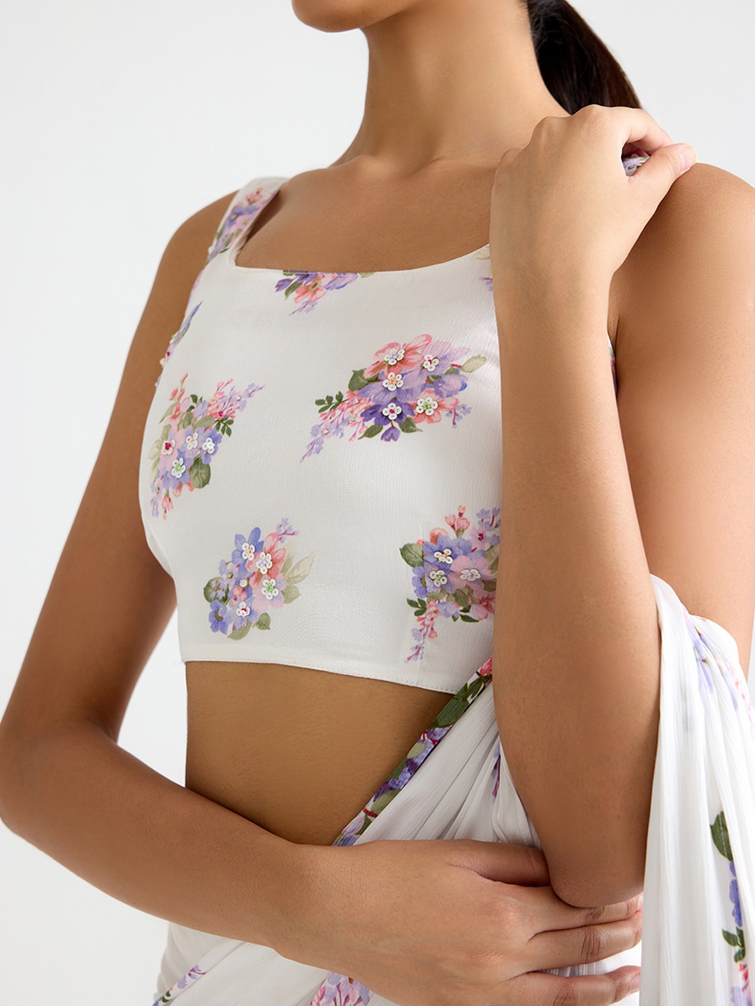 White Printed Blouse Top