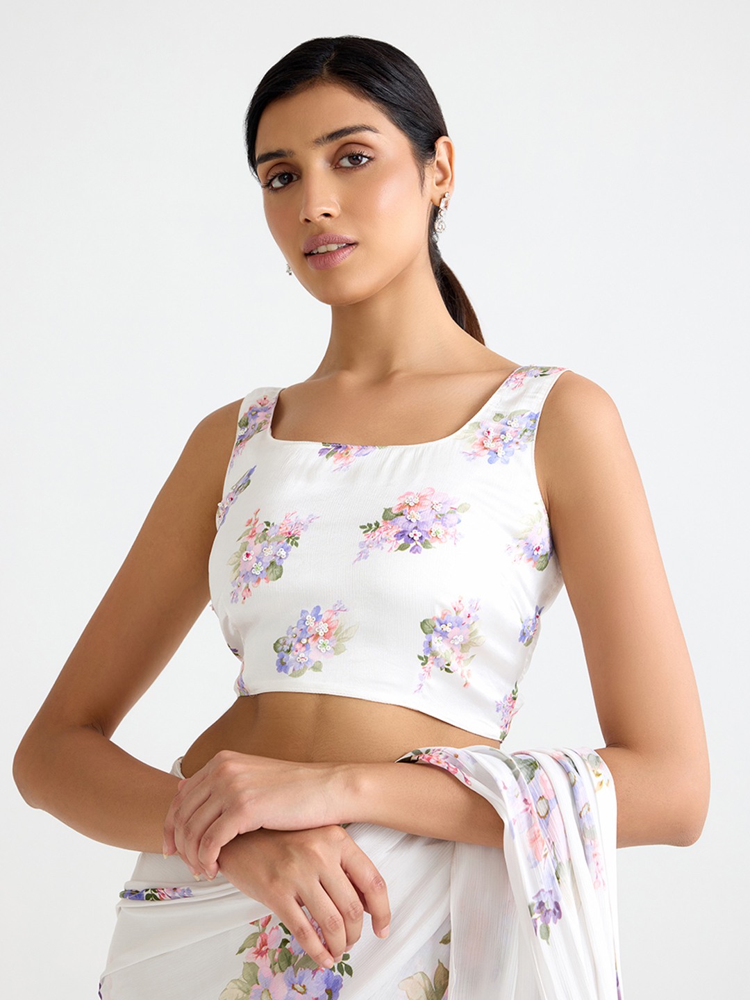 White Printed Blouse Top
