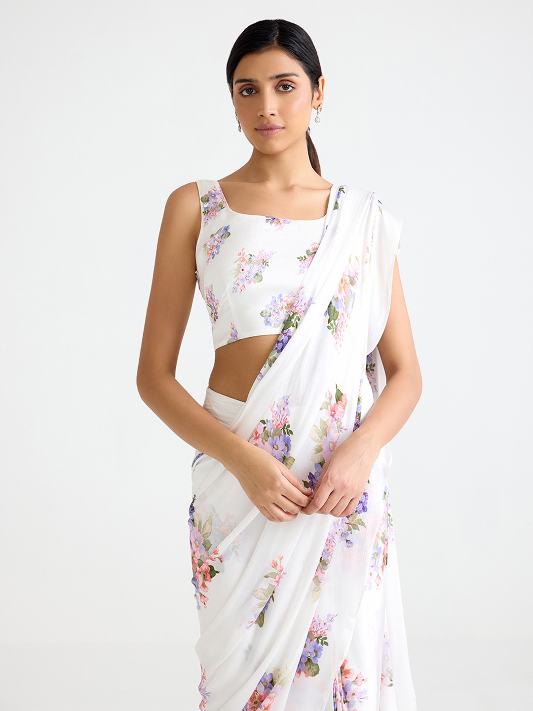 White Printed Blouse Top