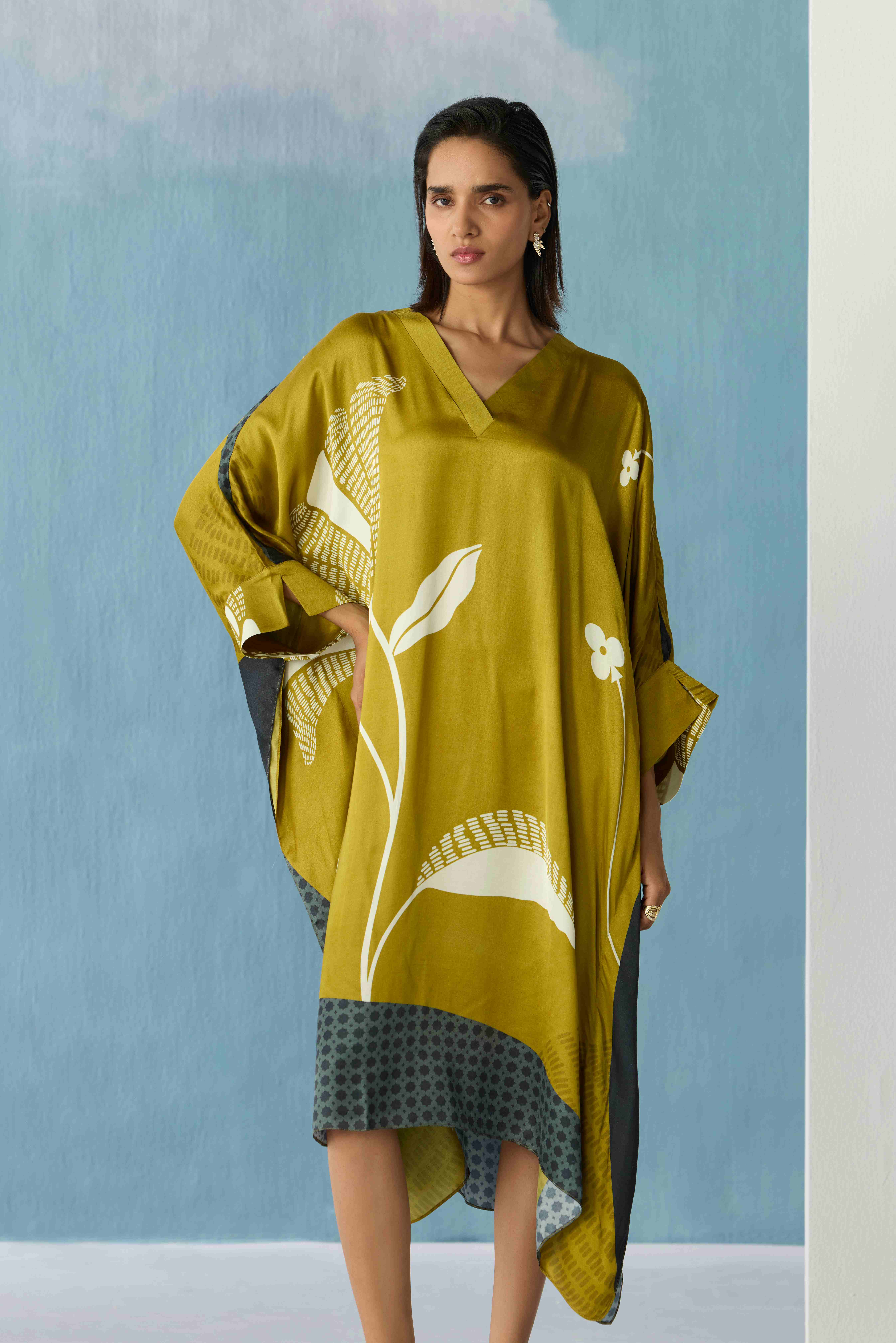 olive botanical kaftan
