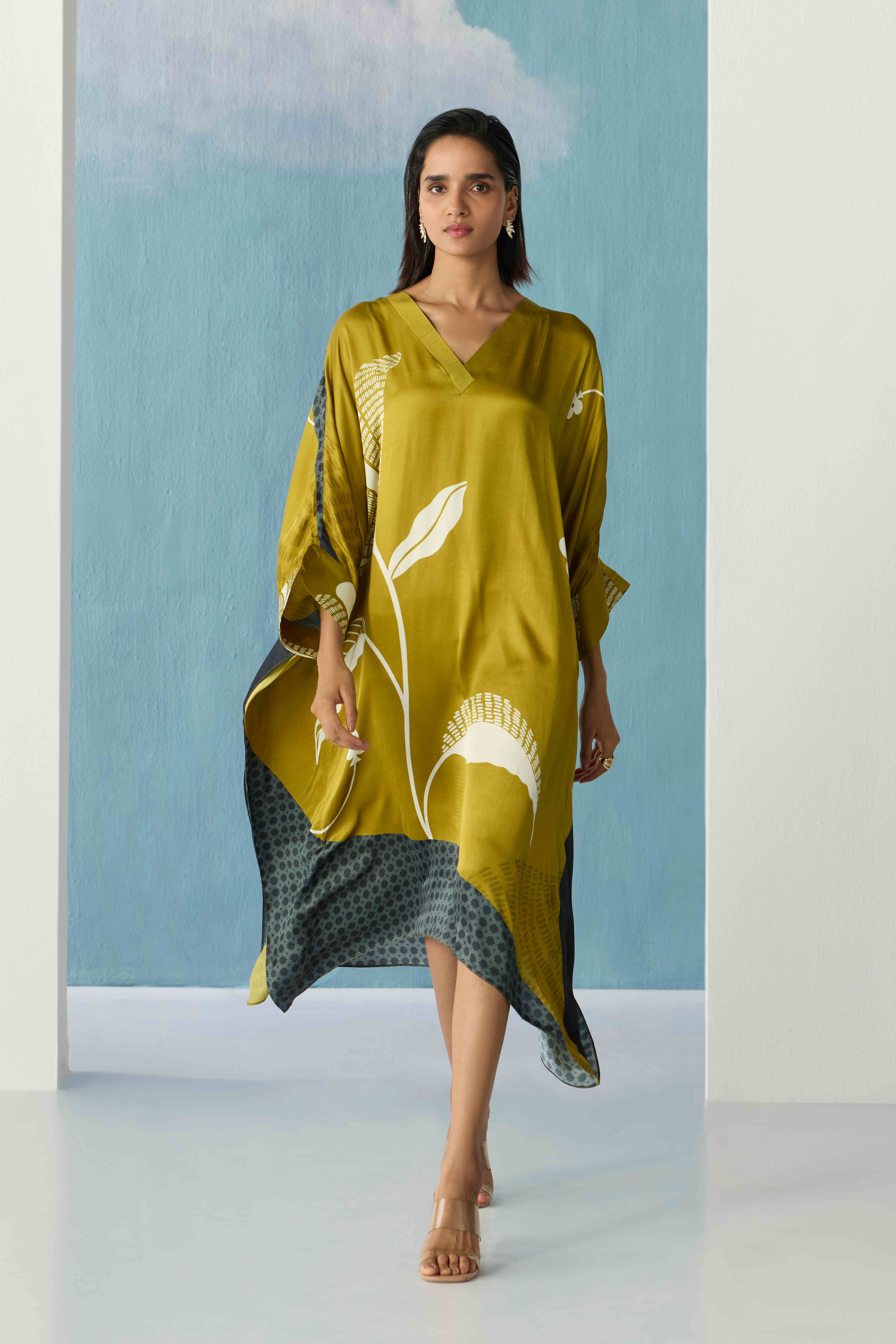 olive botanical kaftan