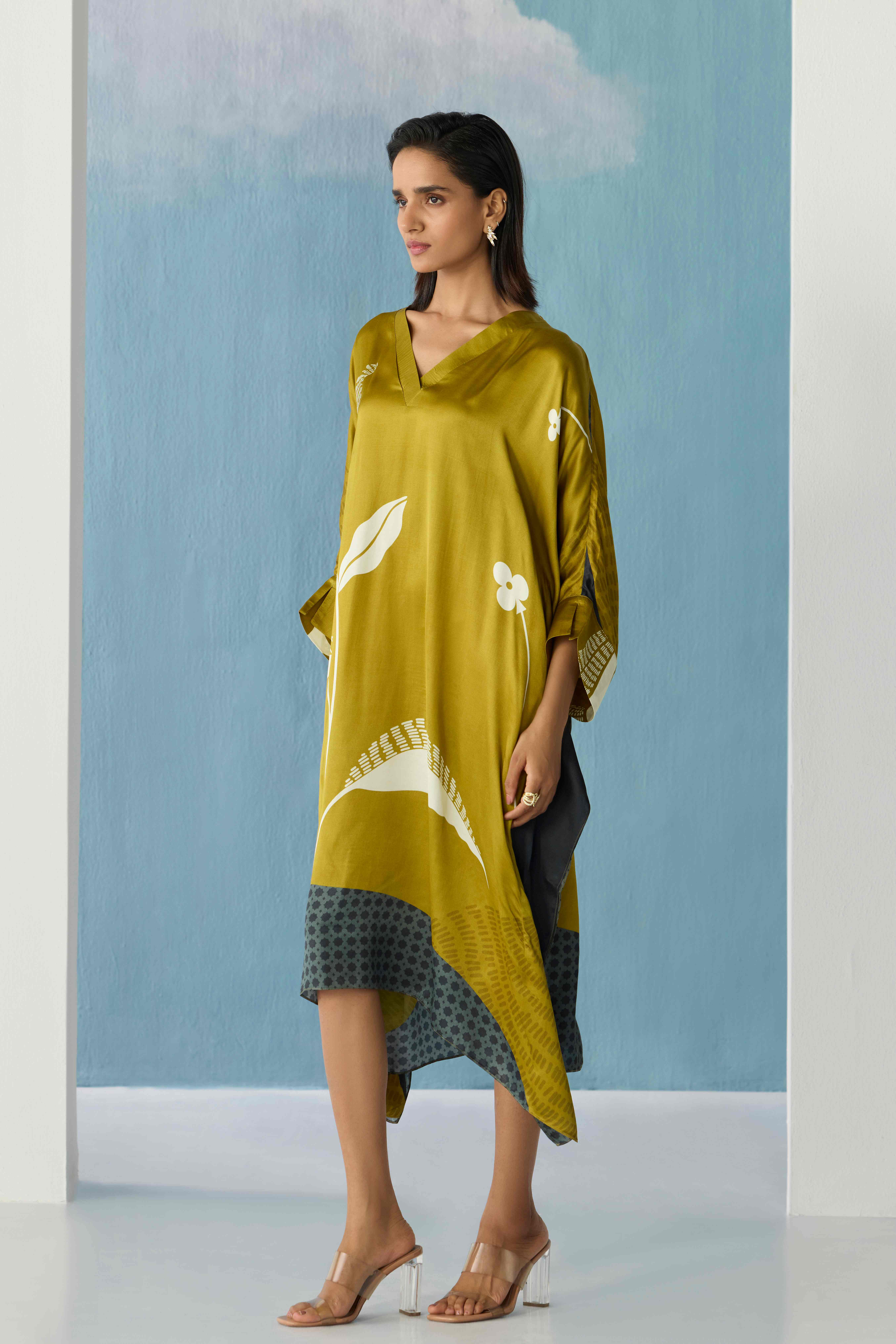 olive botanical kaftan