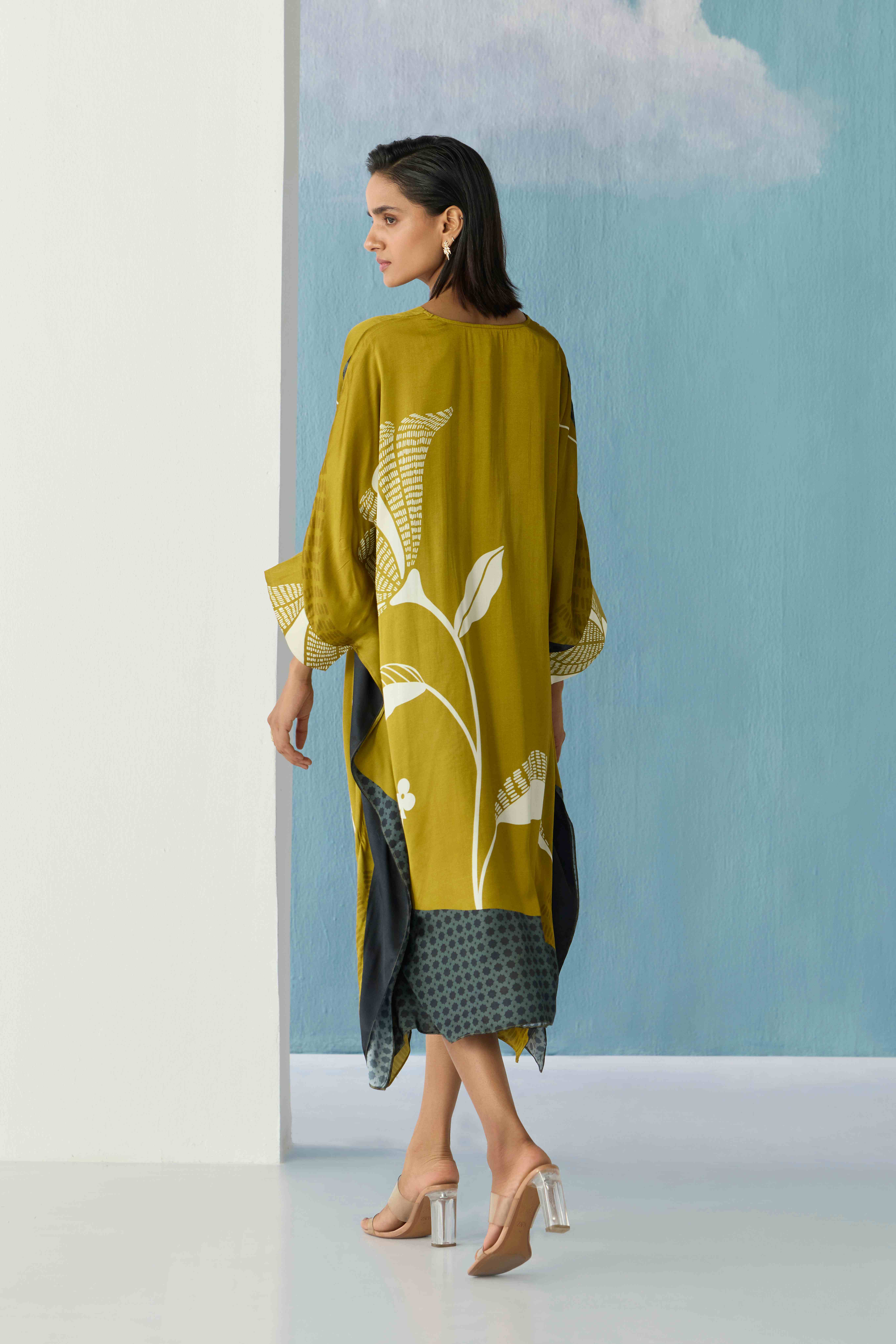 olive botanical kaftan