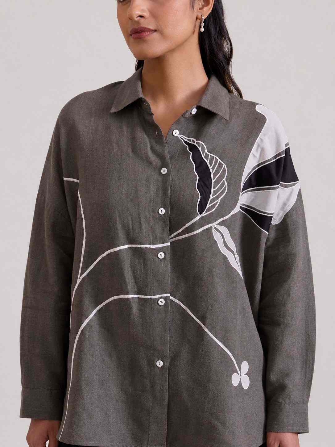 Linen Grey Applique Shirt