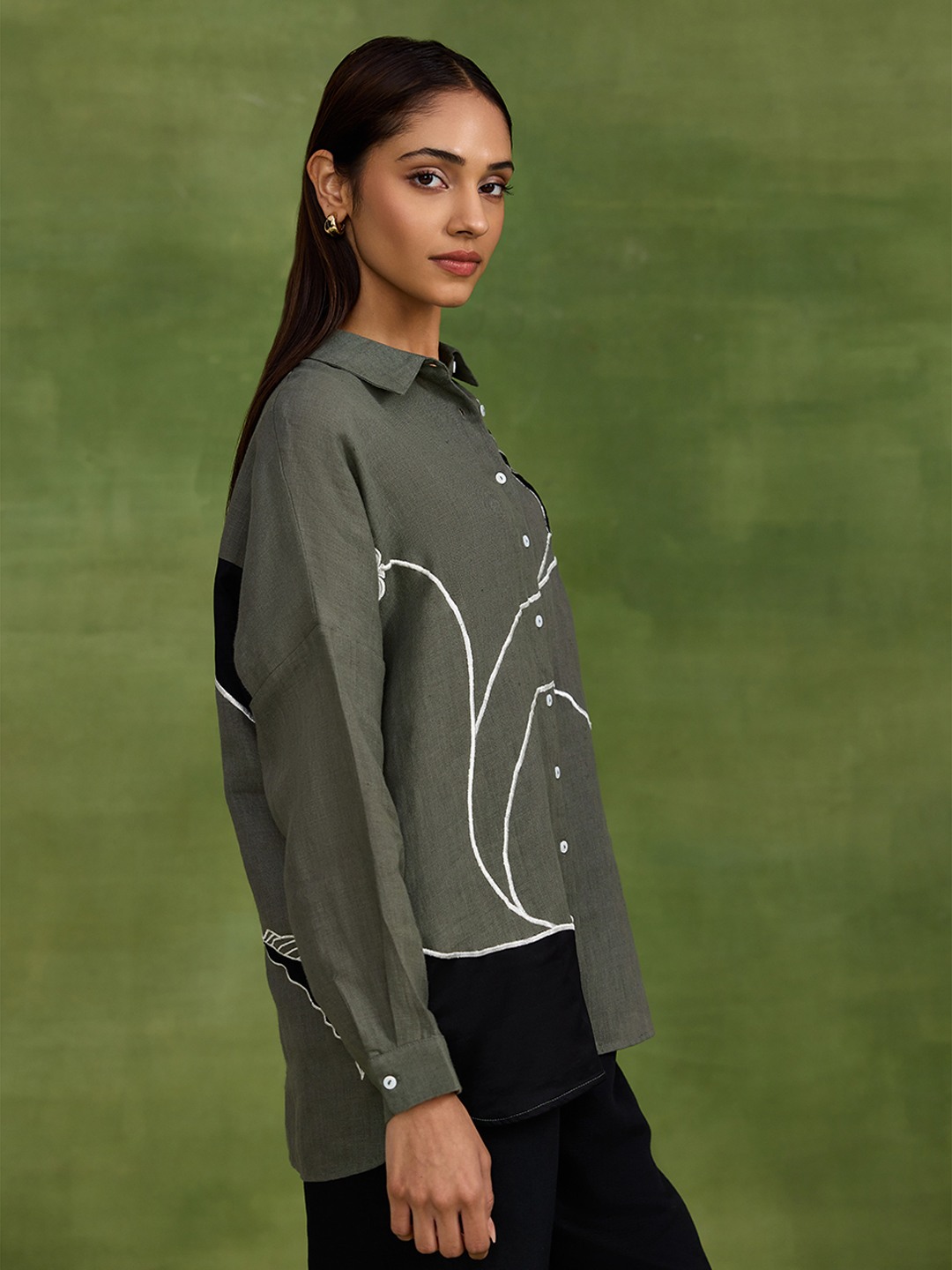 Linen Grey Applique Shirt