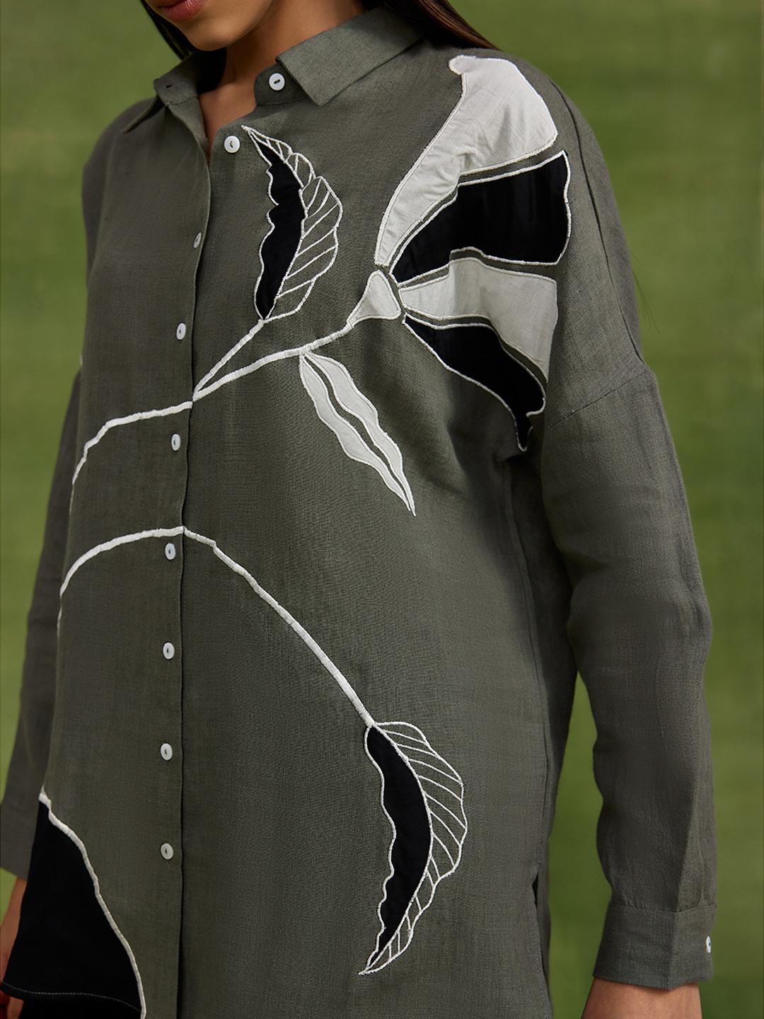 Linen Grey Applique Shirt
