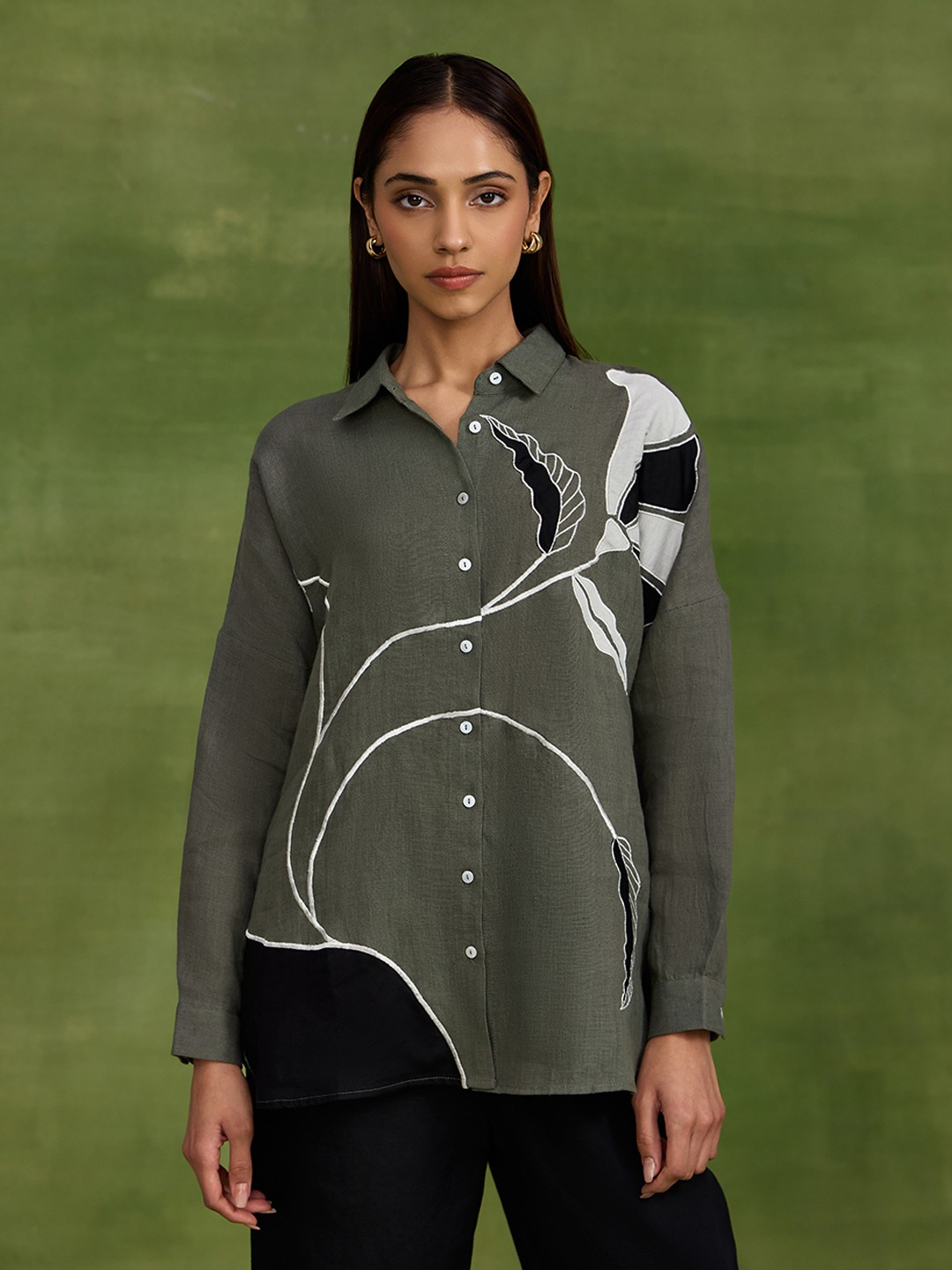 Linen Grey Applique Shirt