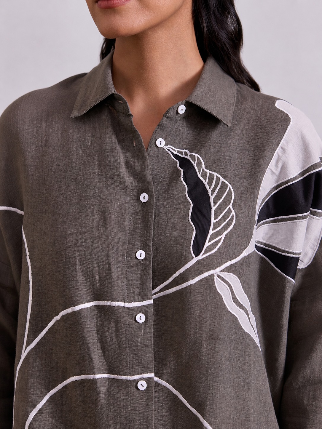 Linen Grey Applique Shirt
