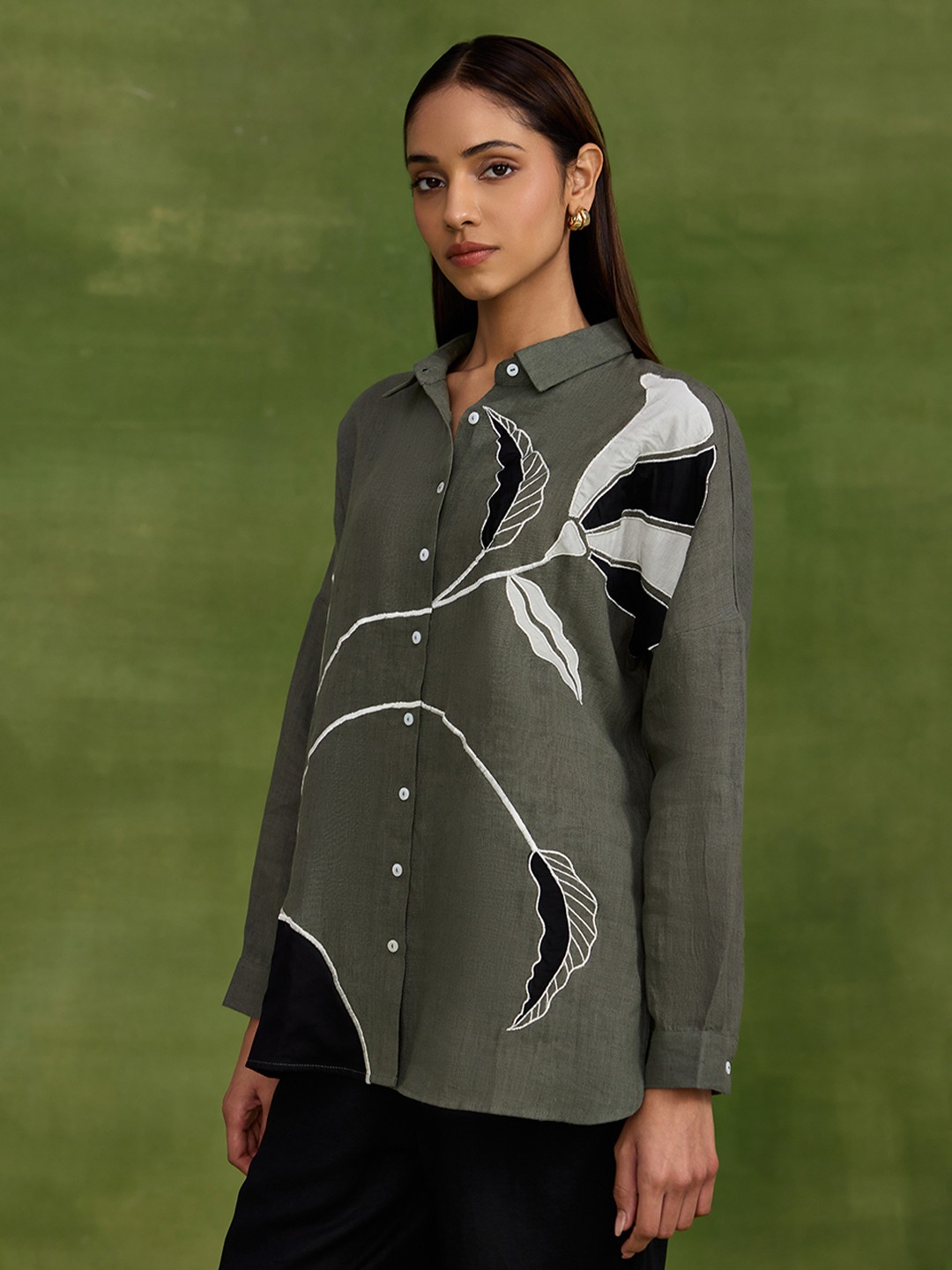 Linen Grey Applique Shirt