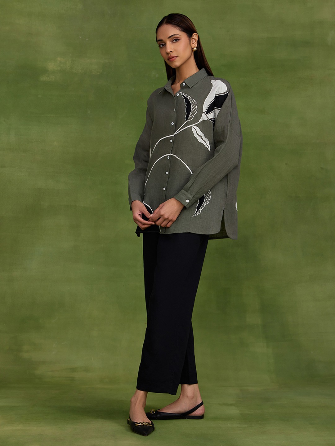 Linen Grey Applique Shirt