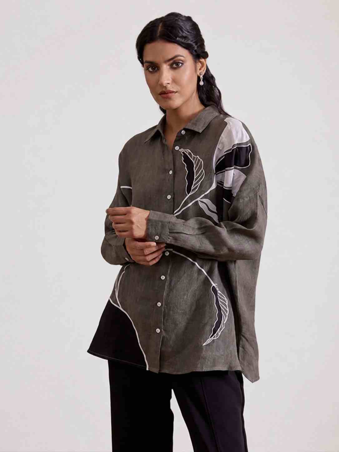 Linen Grey Applique Shirt