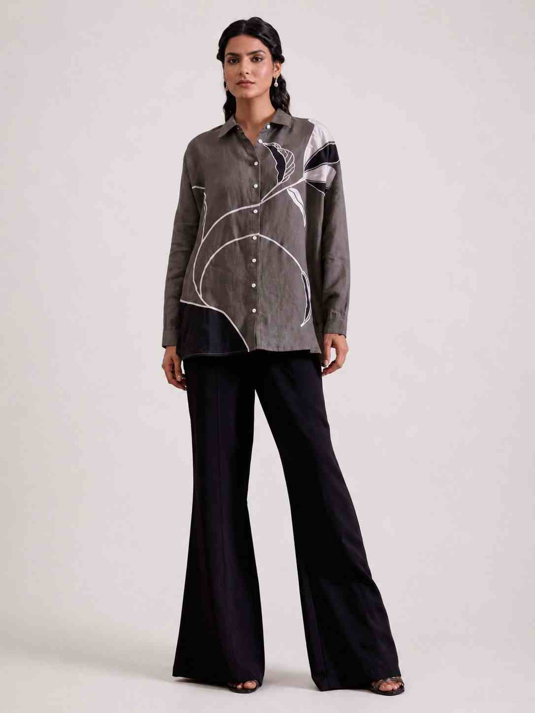 Linen Grey Applique Shirt