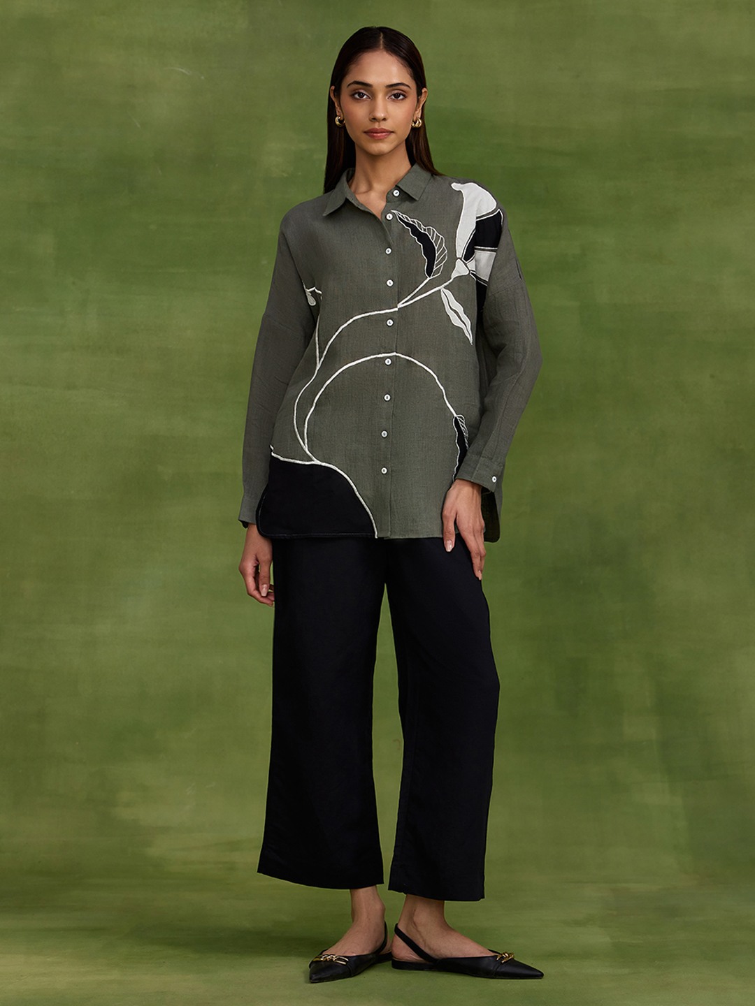 Linen Grey Applique Shirt