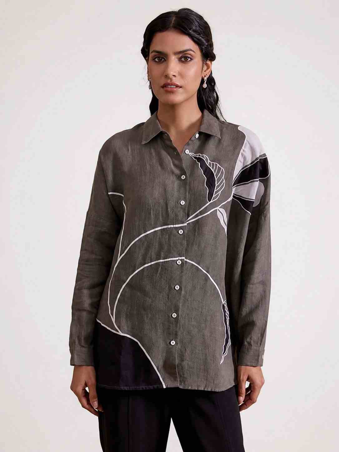 Linen Grey Applique Shirt