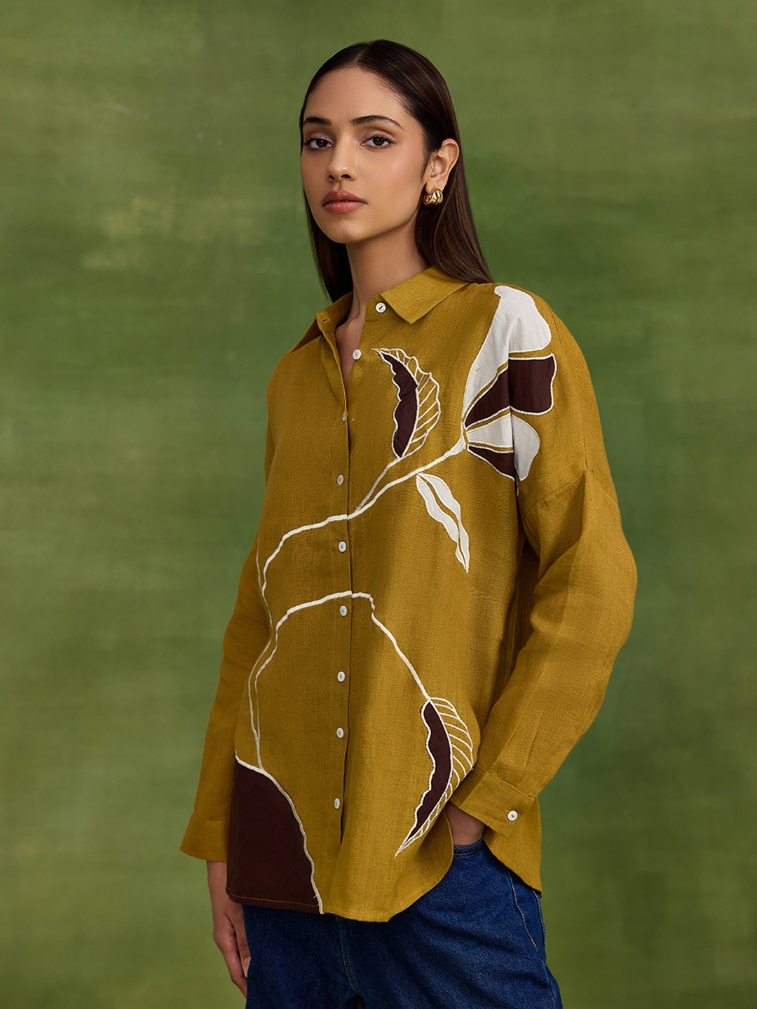 Linen Yellow Applique Shirt