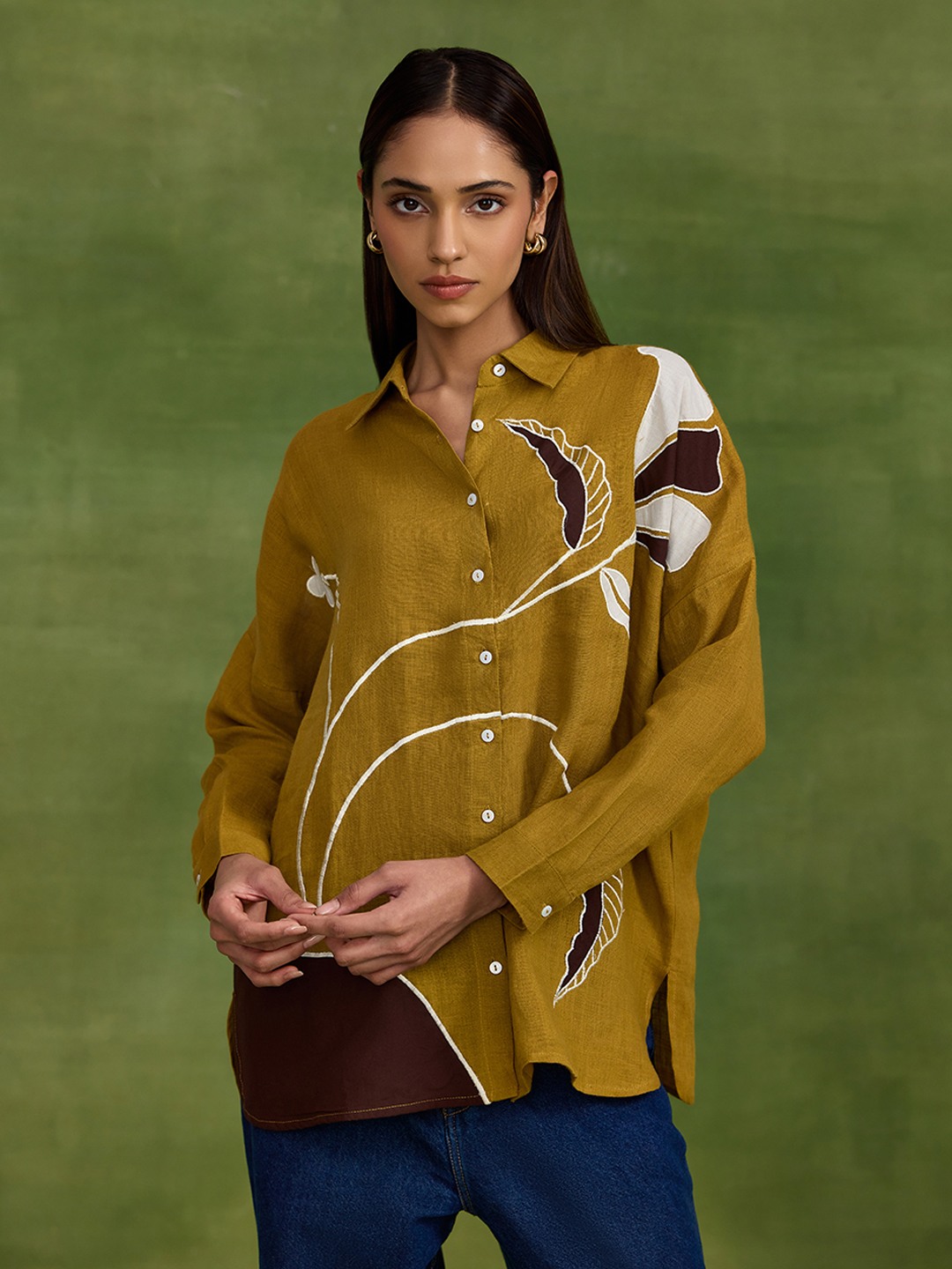Linen Yellow Applique Shirt