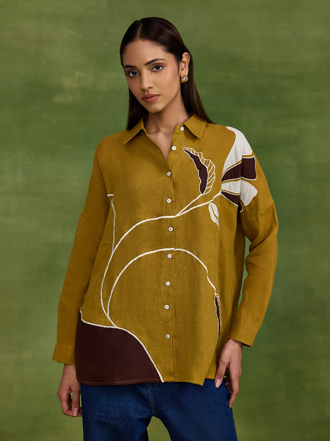Linen Yellow Applique Shirt