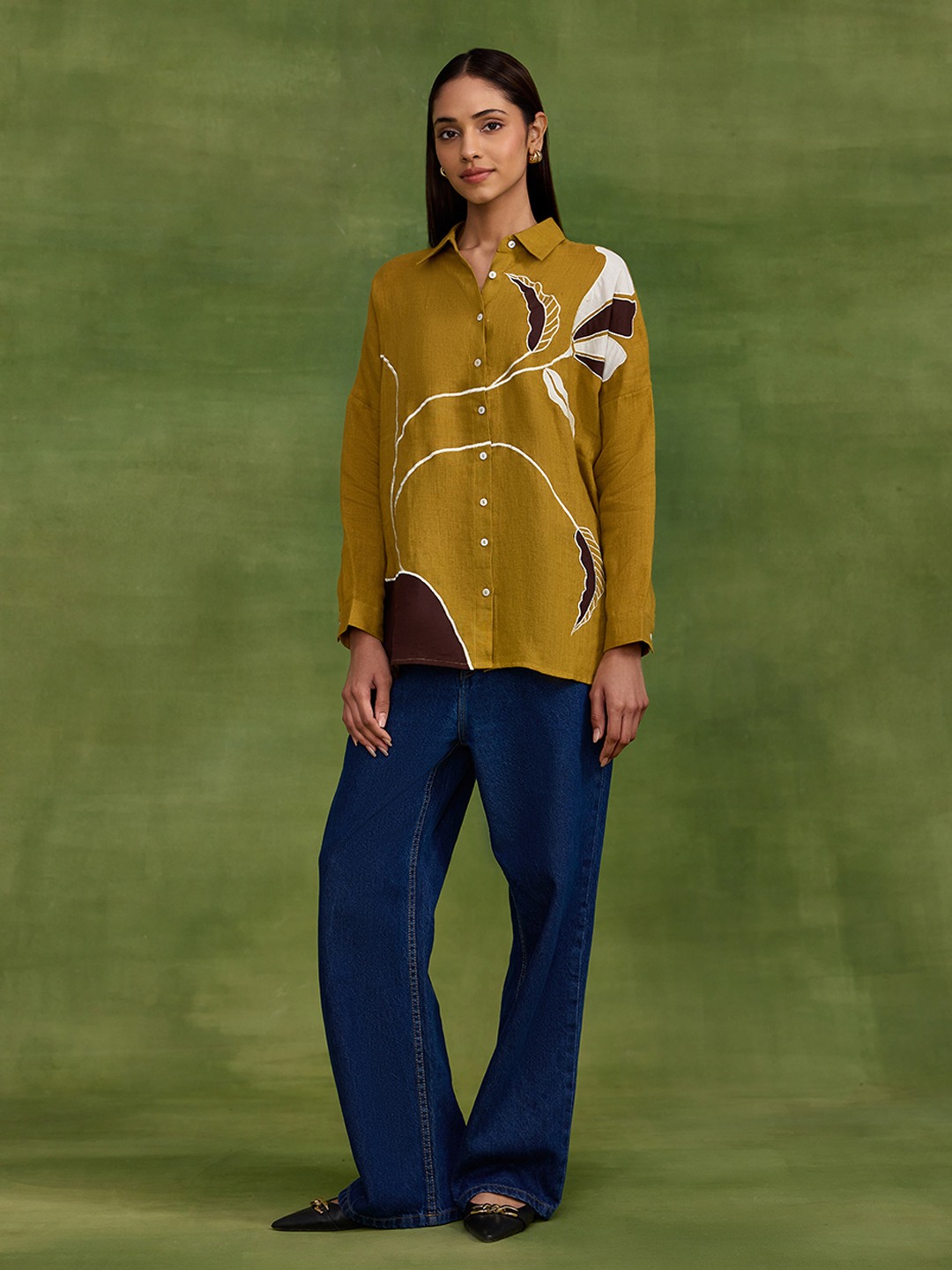 Linen Yellow Applique Shirt