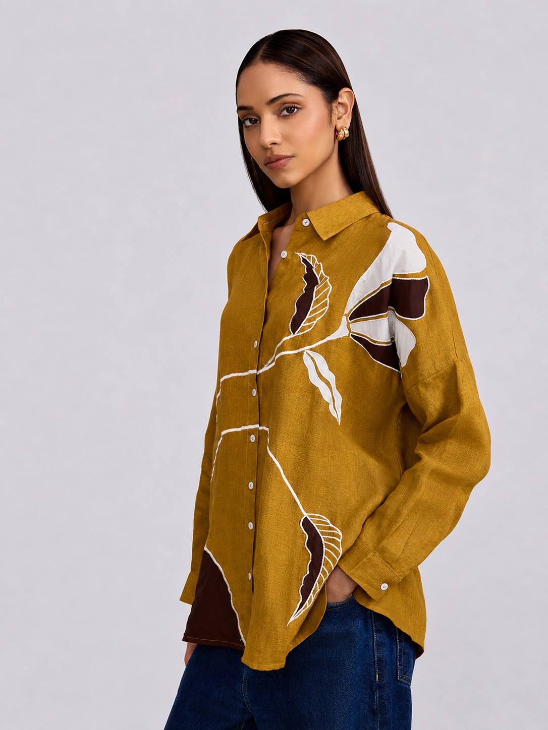 Linen Yellow Applique Shirt