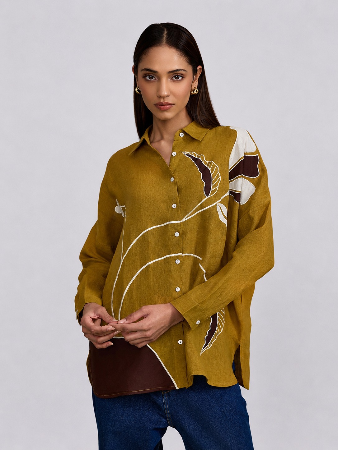 Linen Yellow Applique Shirt