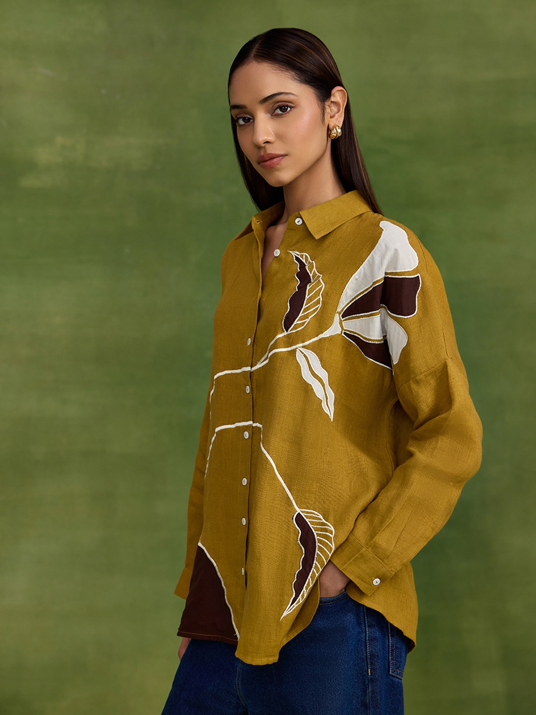 Linen Yellow Applique Shirt