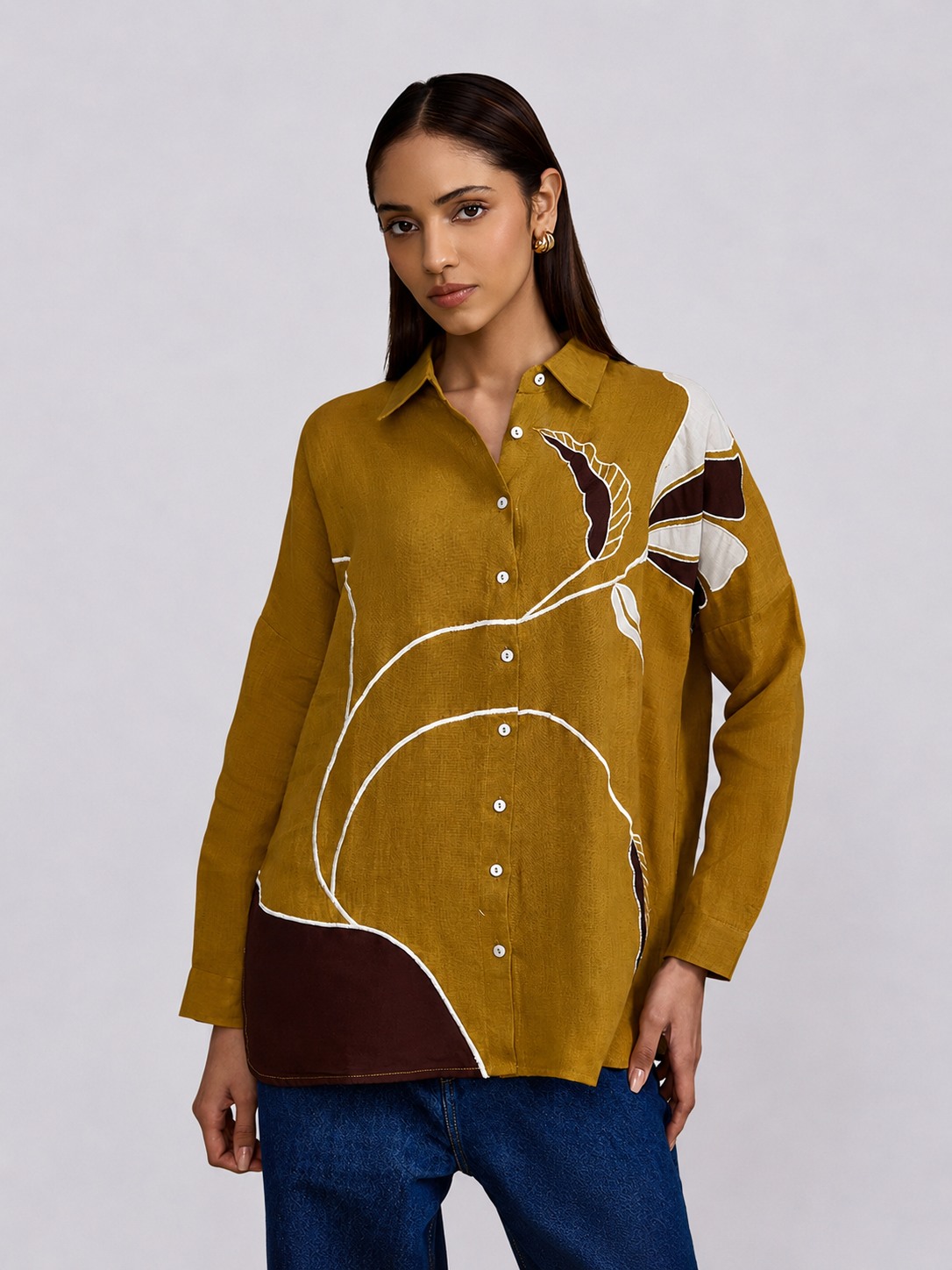Linen Yellow Applique Shirt