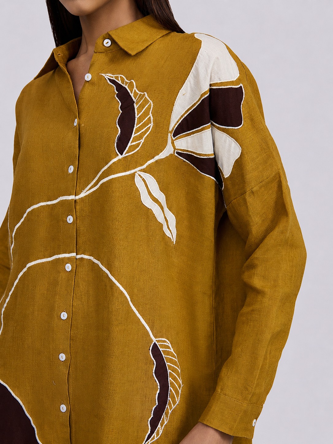 Linen Yellow Applique Shirt