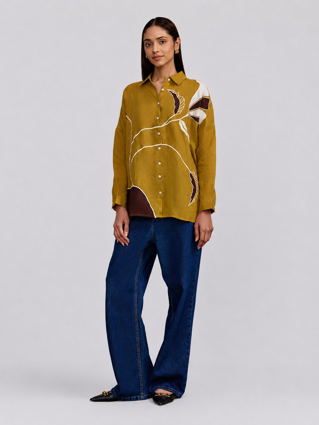 Linen Yellow Applique Shirt