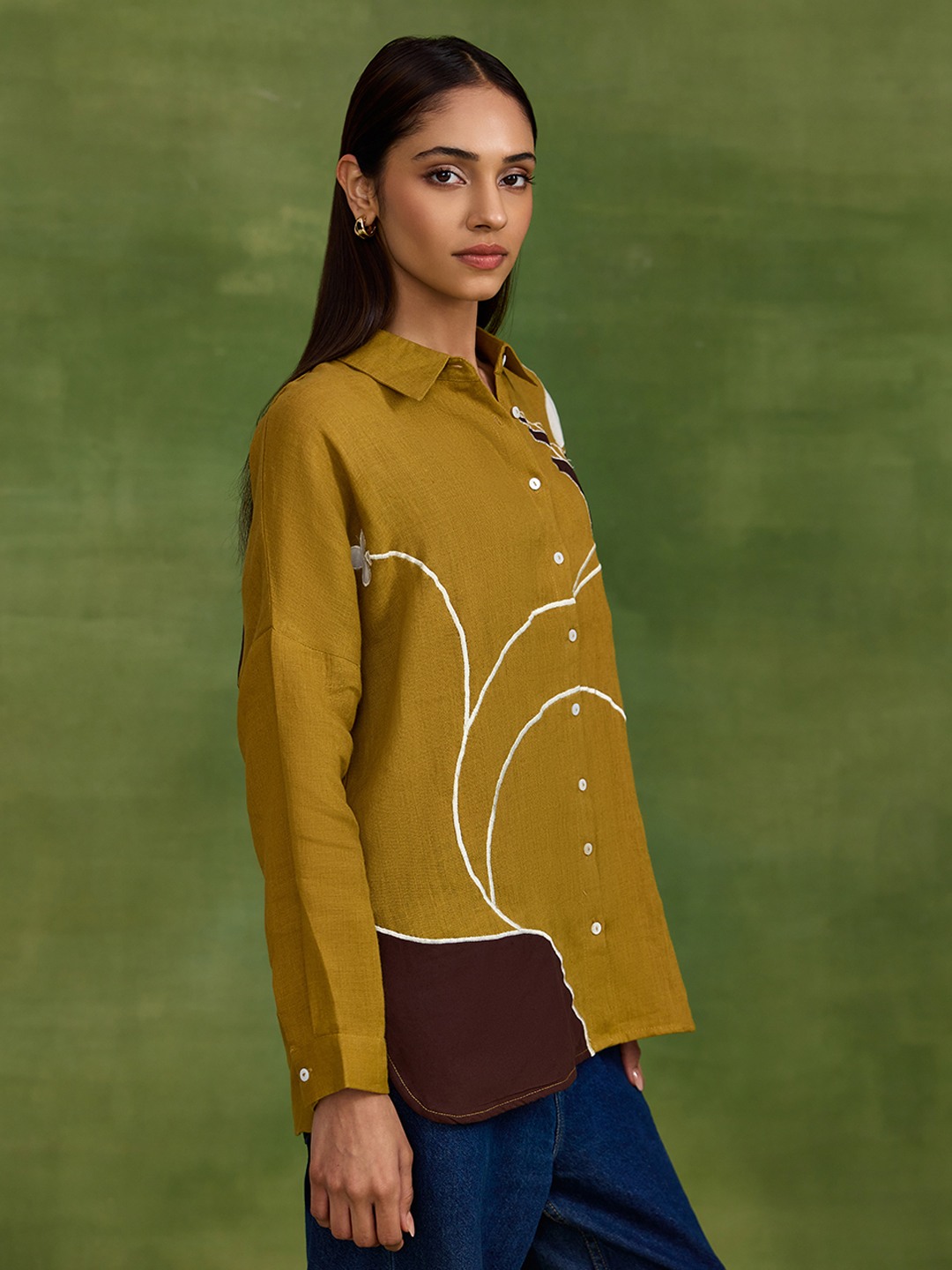 Linen Yellow Applique Shirt