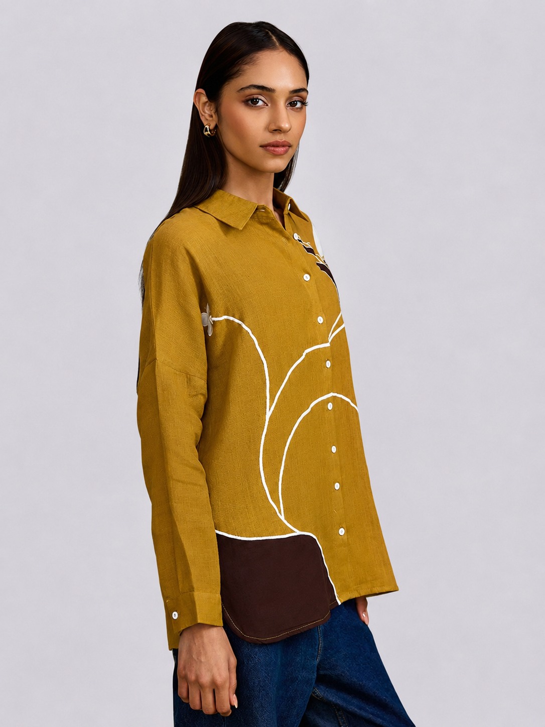 Linen Yellow Applique Shirt