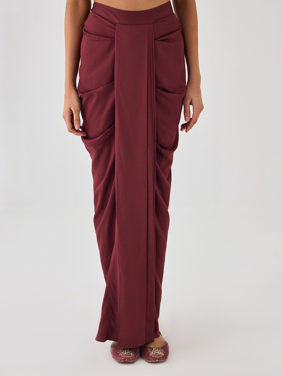 Brown Pre Drapped Skirt