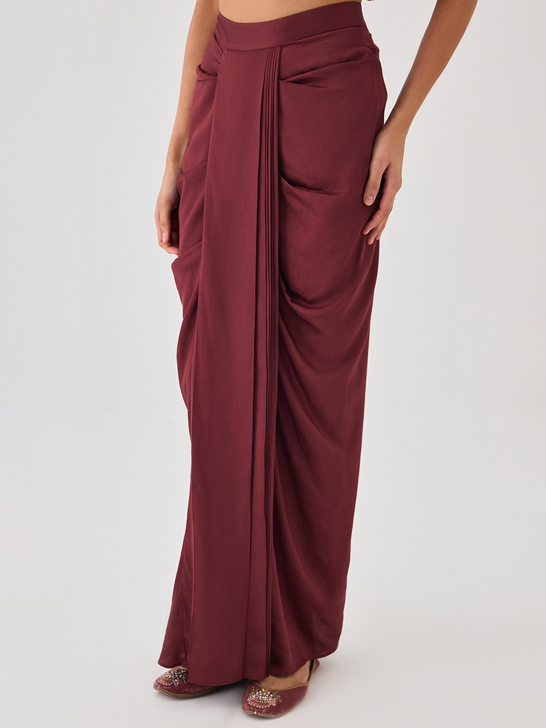 Brown Pre Drapped Skirt