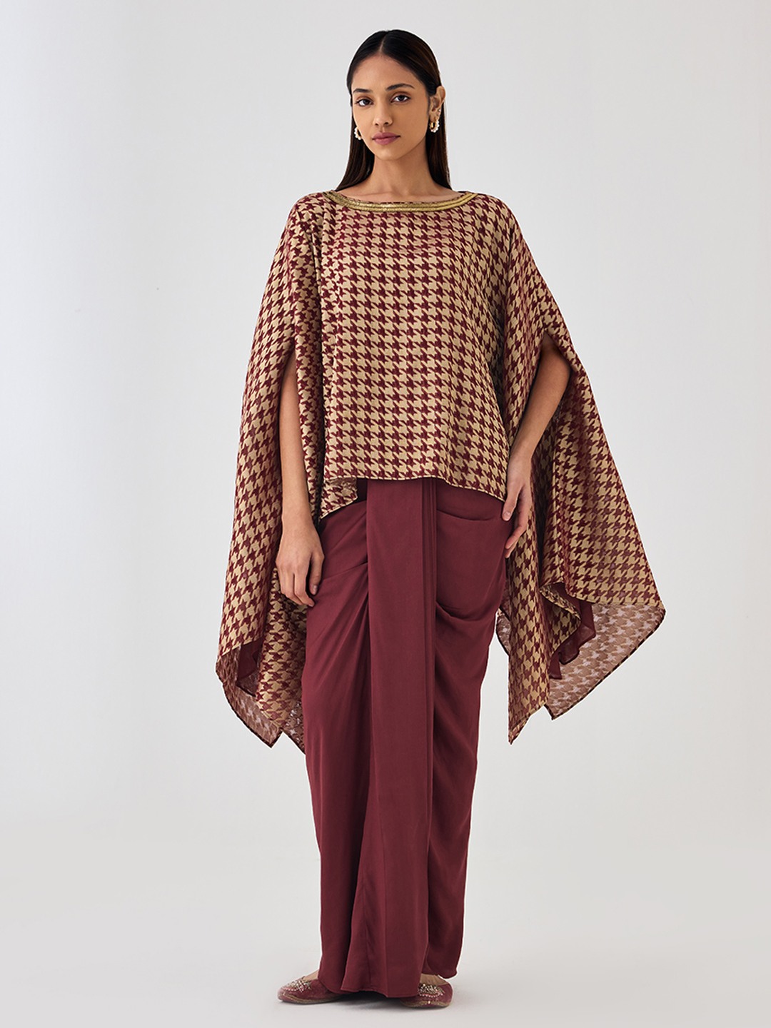 Brown Pre Drapped Skirt