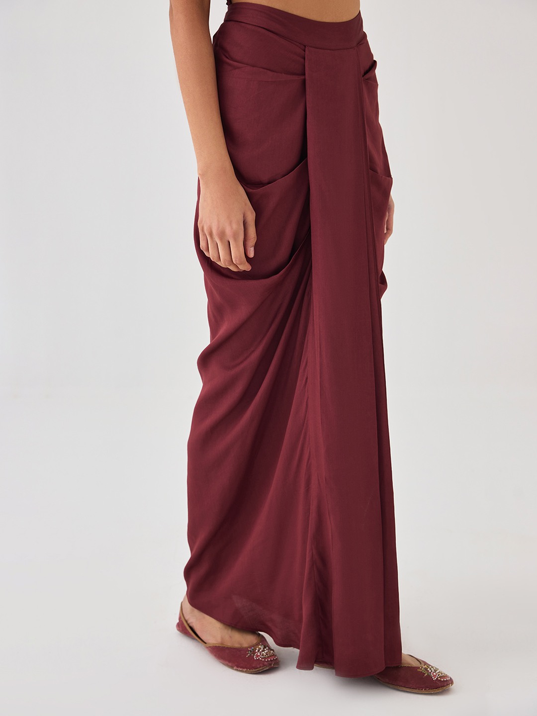 Brown Pre Drapped Skirt