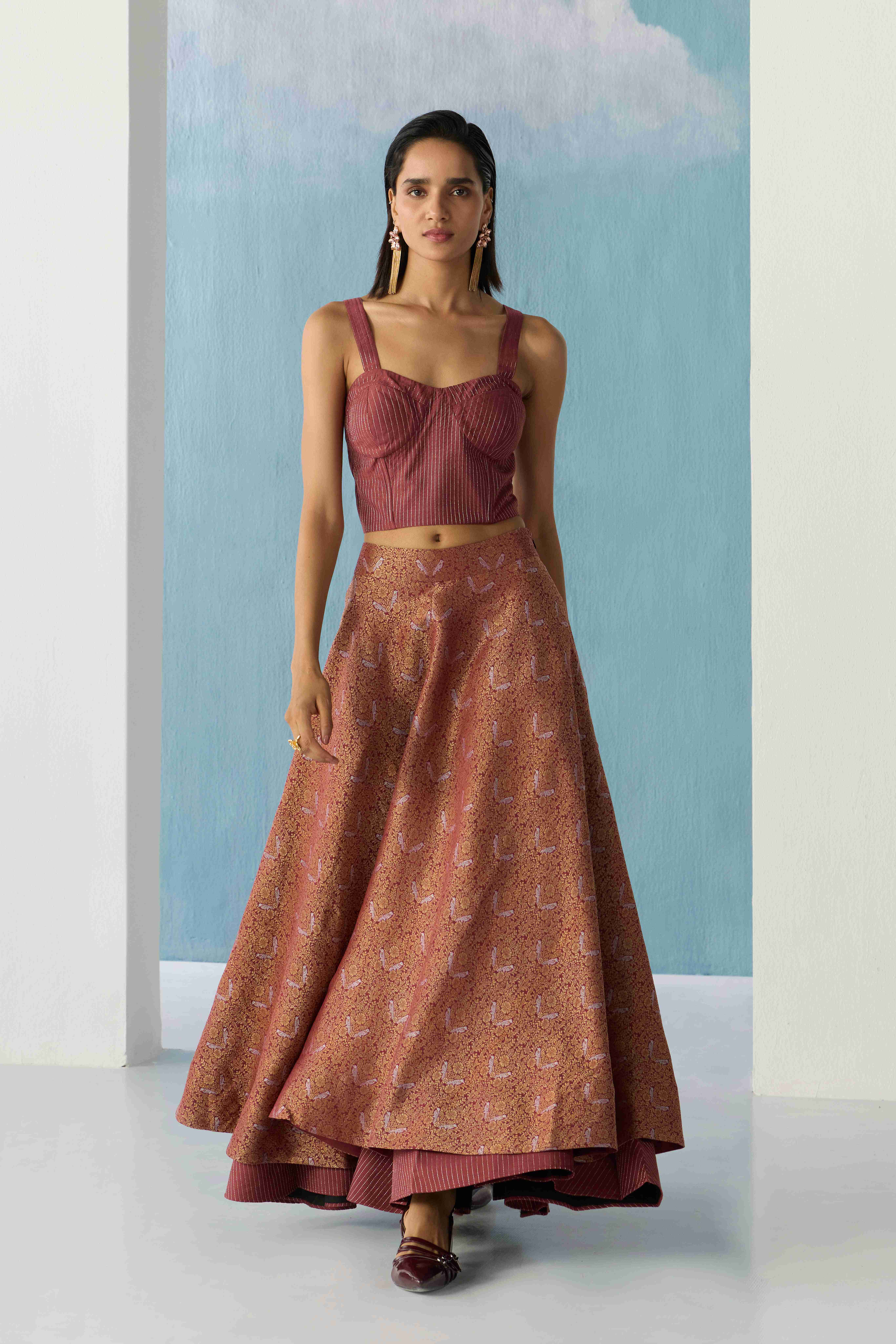 Banarasi Wine Brocade Skirt